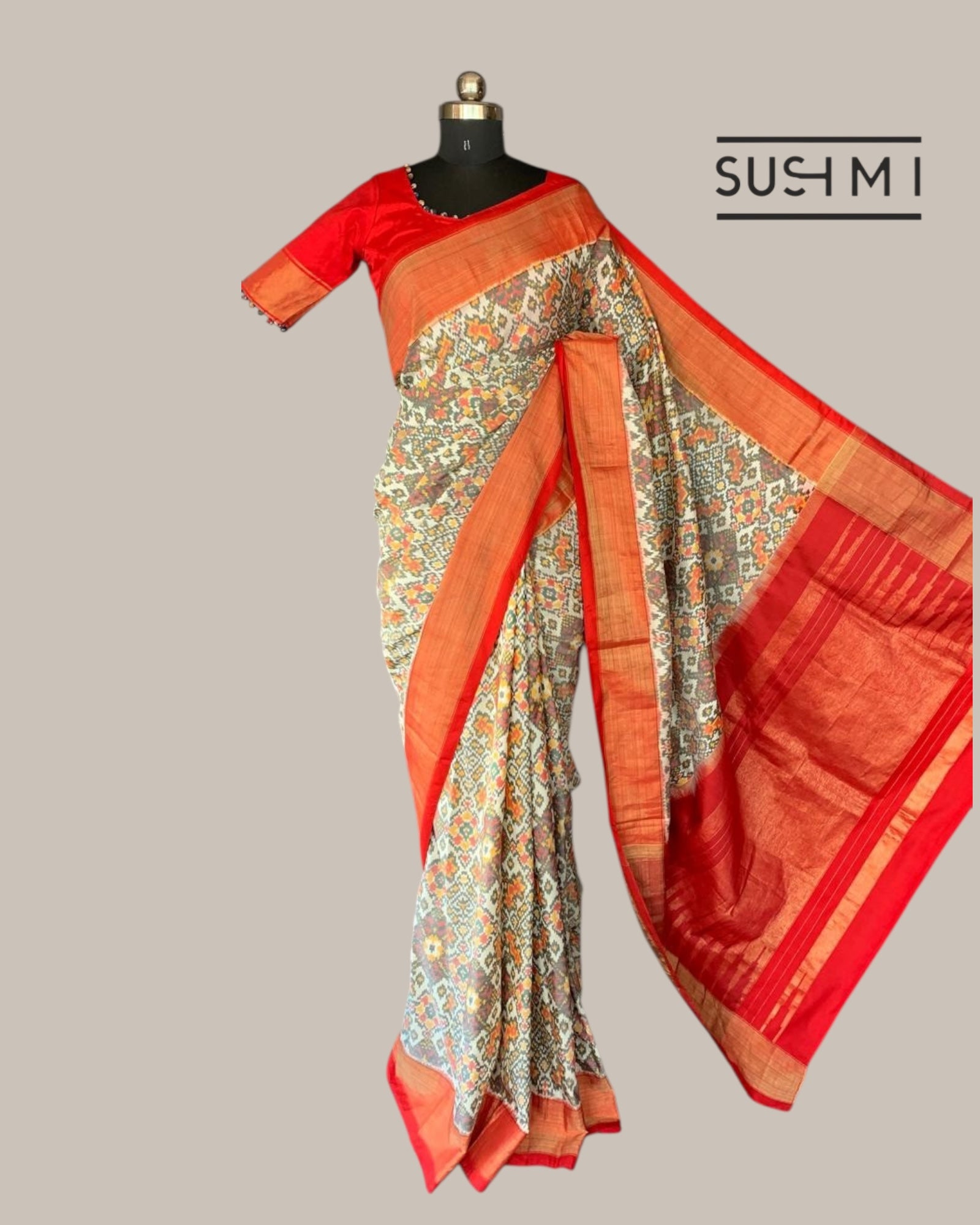 Pure Handloom Ikkath Patola Saree With Ready To Wear Blouse