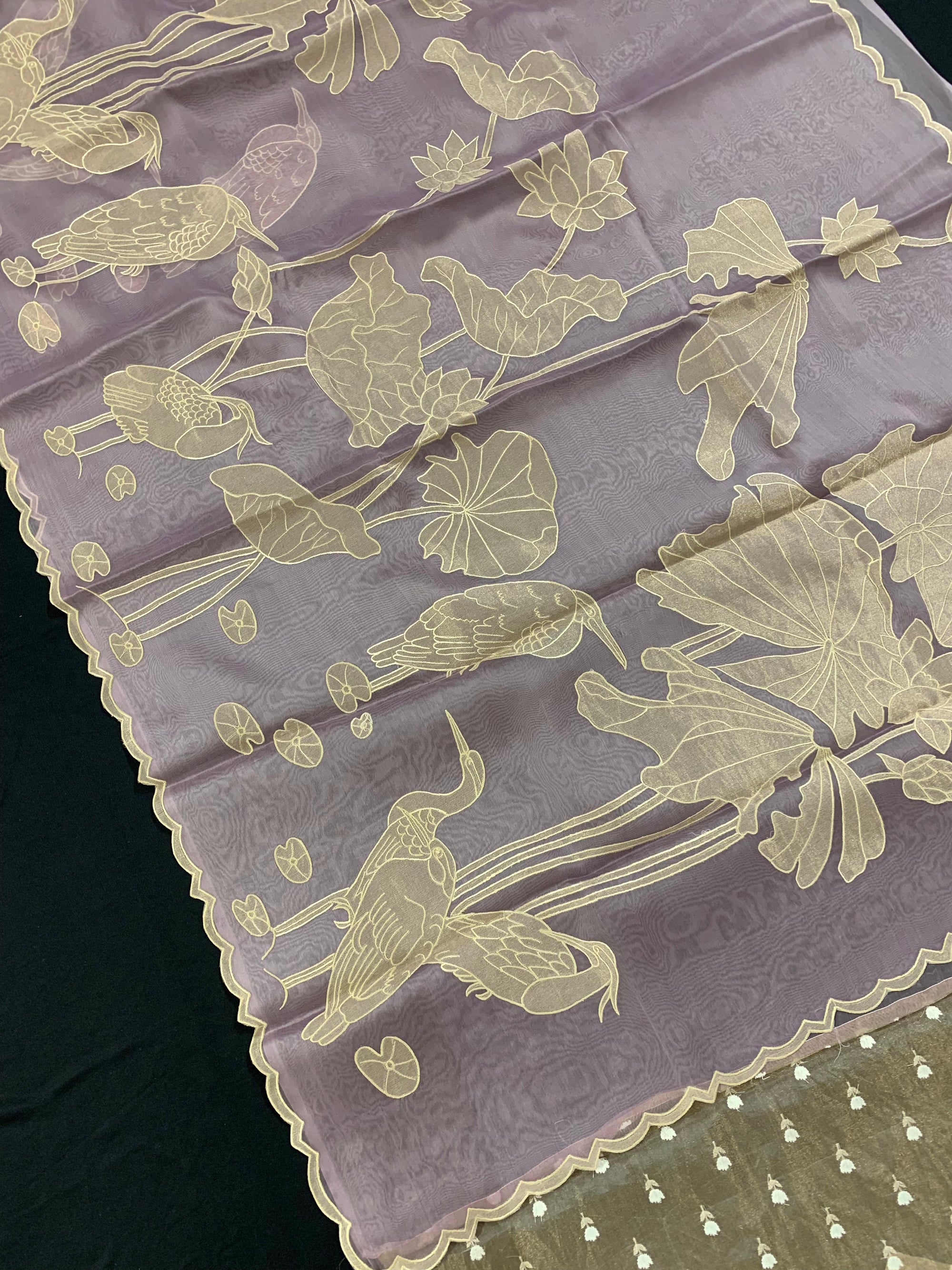 Lilac Pure Organza Designer Saree with Allover Tissue Applique Embroidery