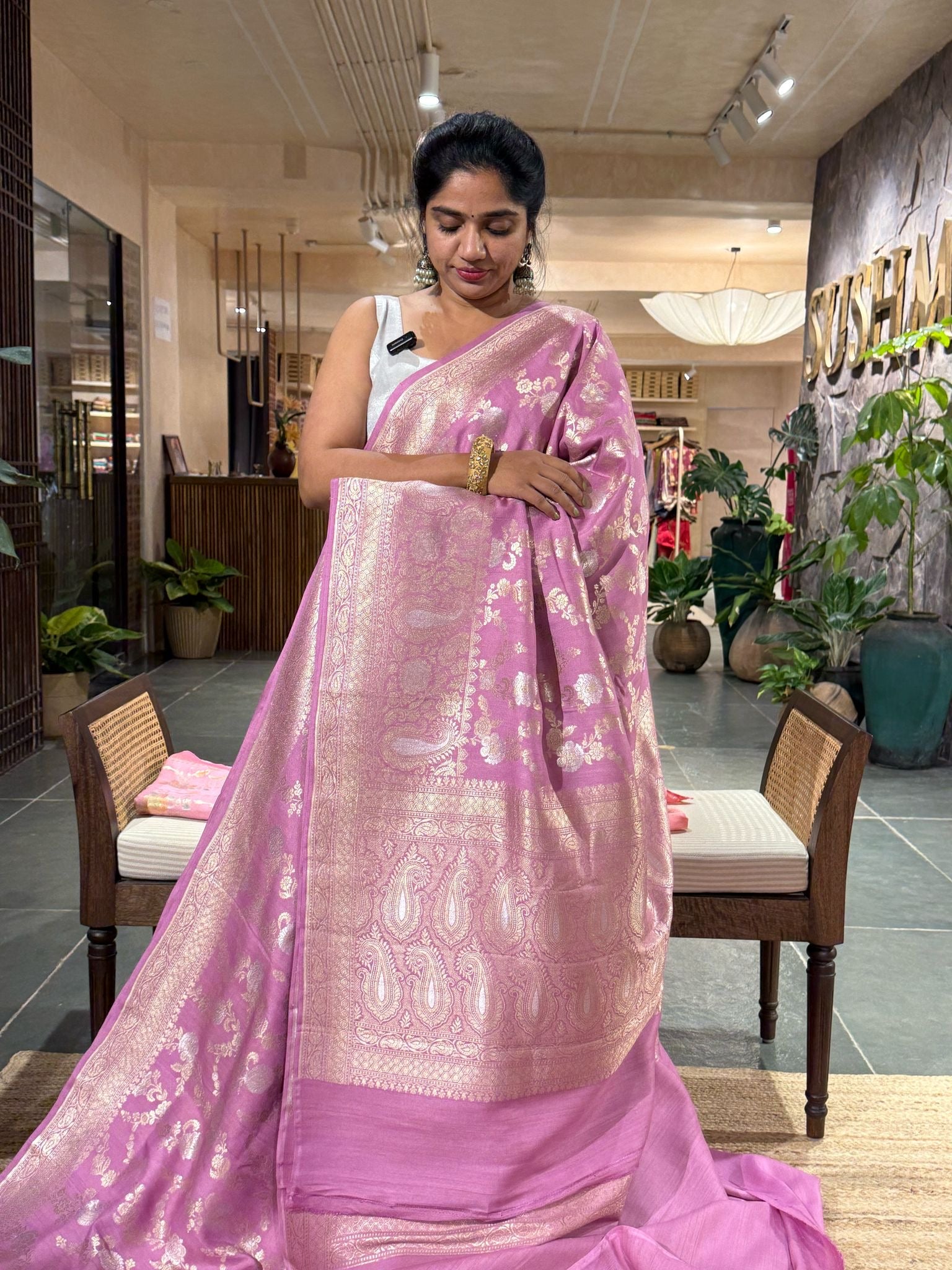 Pure Handloom Banarasi Tussar gorgette Saree