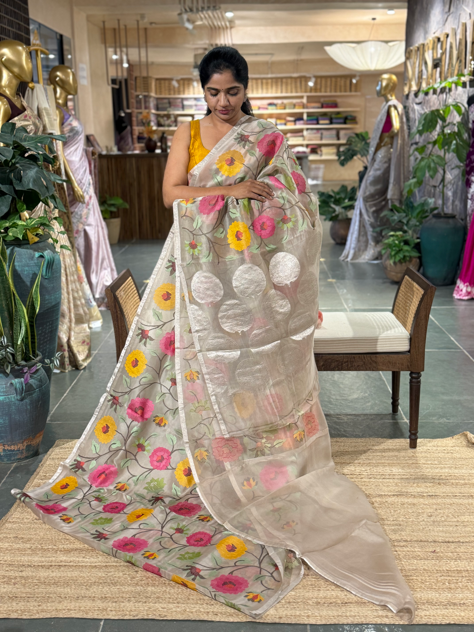 Kora Silk with Jamdani look alike delicate embroidery