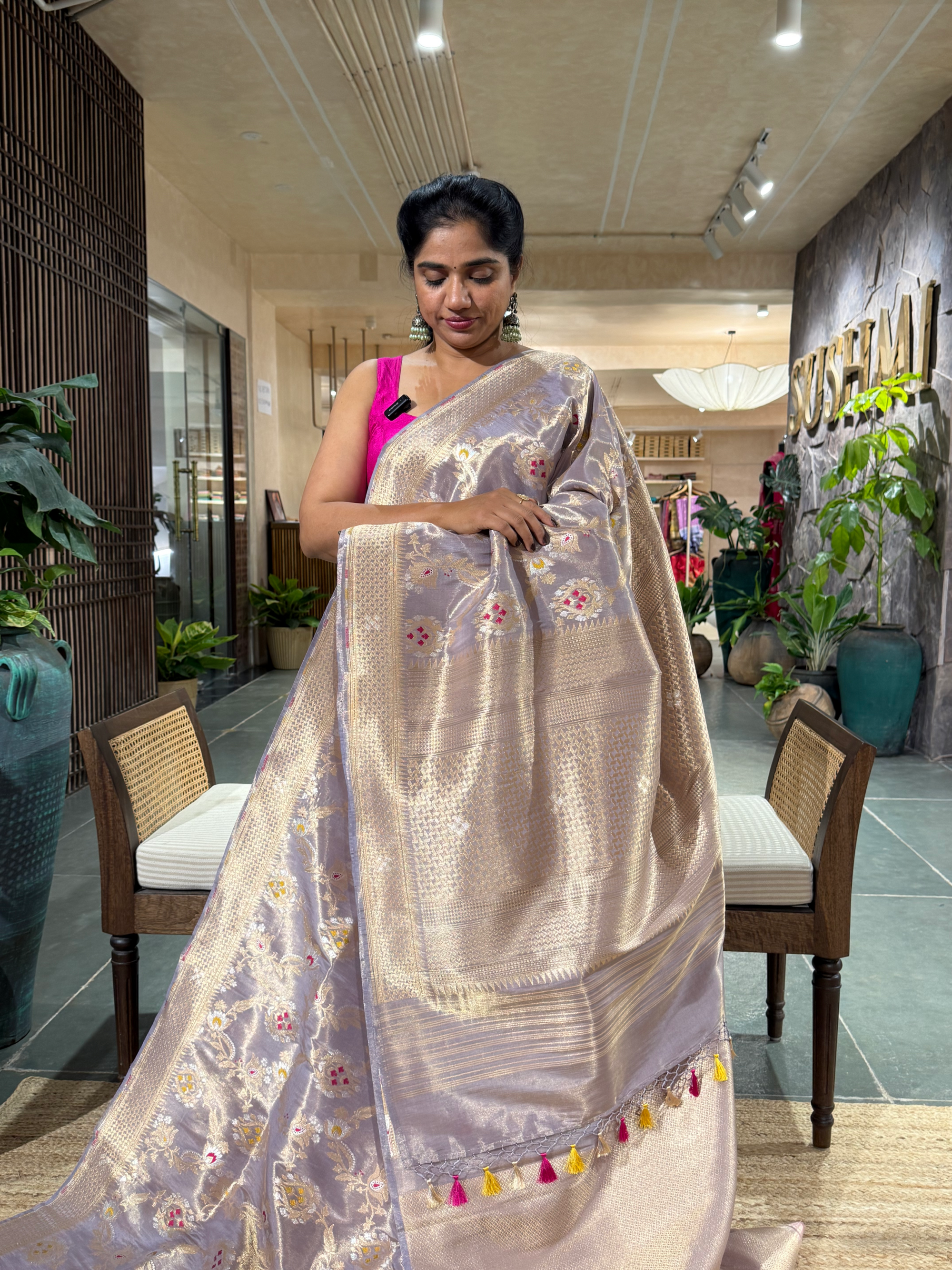 SBETM162 Lilac Banarasi Ektara Tissue Saree wth sona rupa allover meenkari jaal