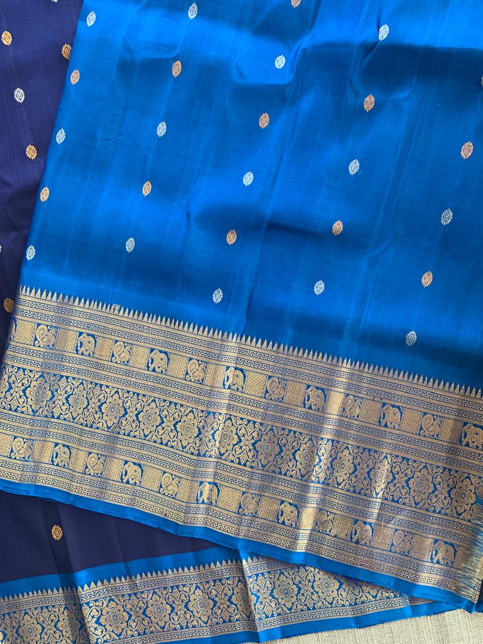 SGSA202 Navy Blue and Royal Blue Combo Gadwal Handloom Pure Silk Saree