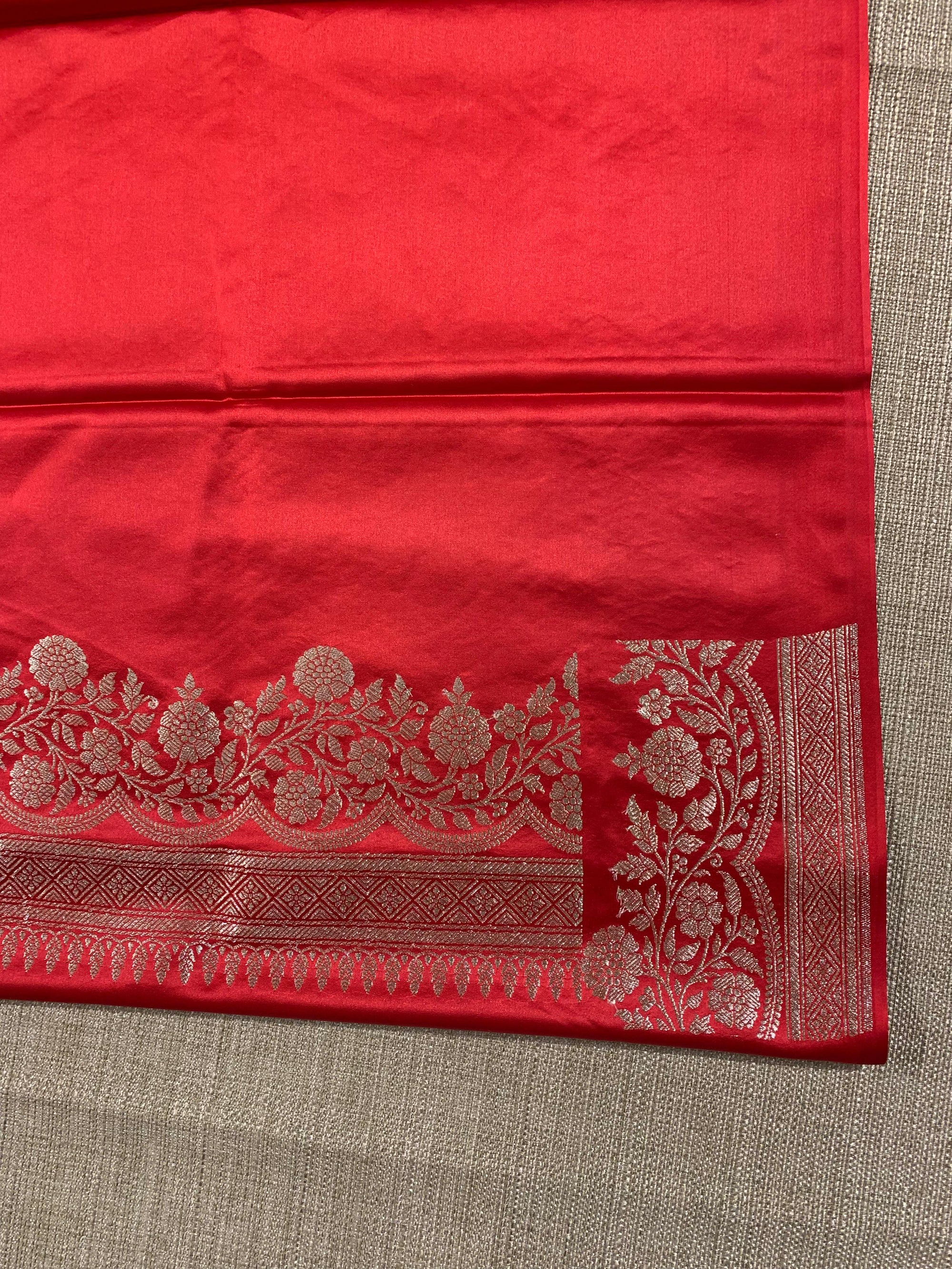 SMSSA230 Chill Red  Mashru Silk Saree With Scallop Border