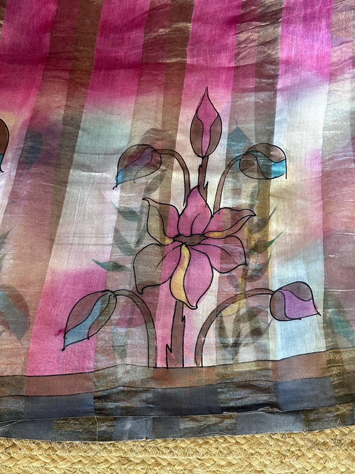 Pure Handloom Banarasi Munga Tissue  Saree with handpainting