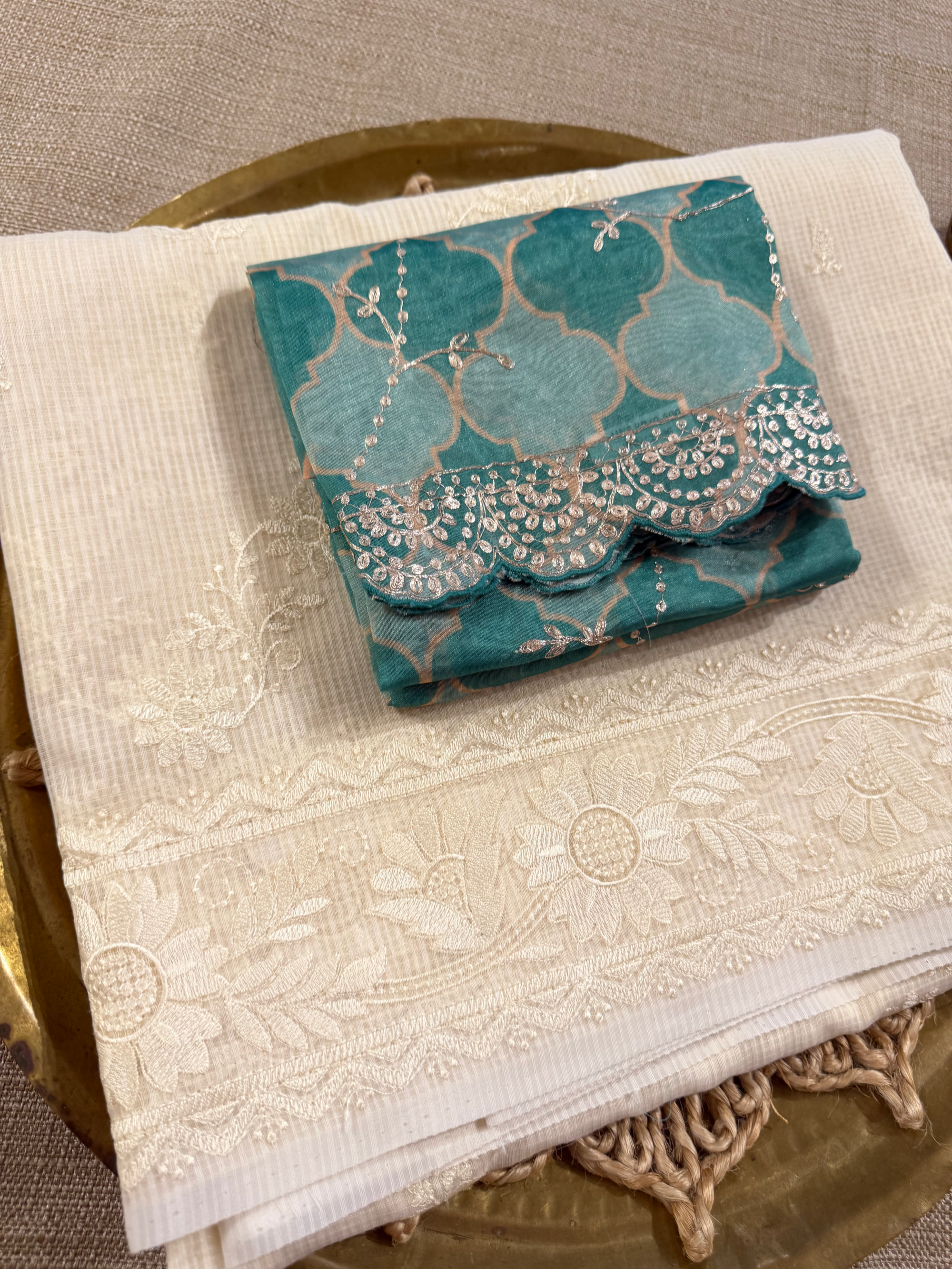 KCCA1917 : Kota Cotton Chikankari Embroidered Saree paired with Fusion Blouses