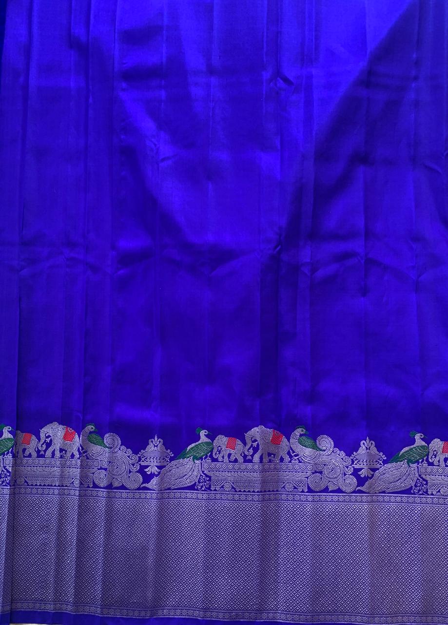 Royal Blue Pure Handloom Gadwal Saree Turning Borders