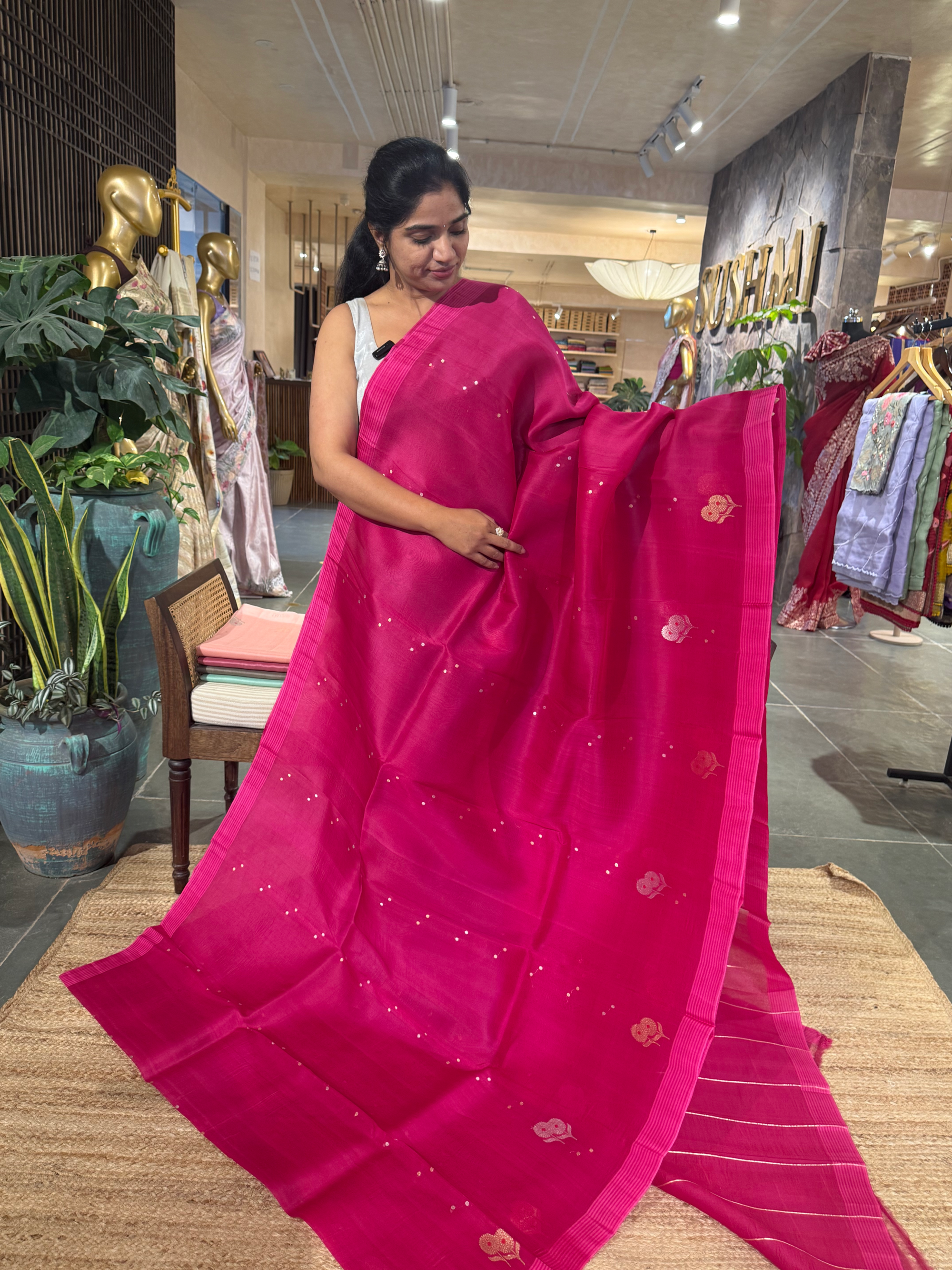 Rani Pink Kora Banarasi Saree with kaduwa woven sona rupa motifs