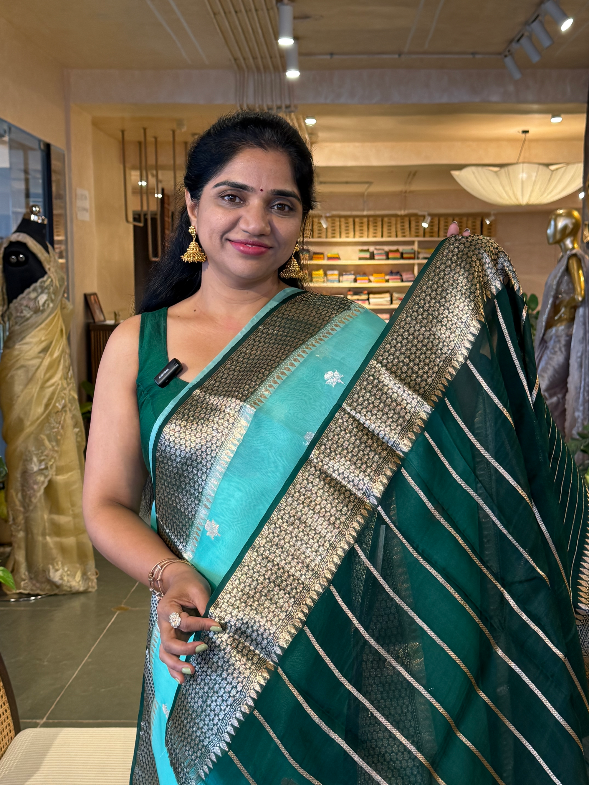 Teal and Bottle Green Combo Kora Banarasi  Saree with kaduwa Weaving