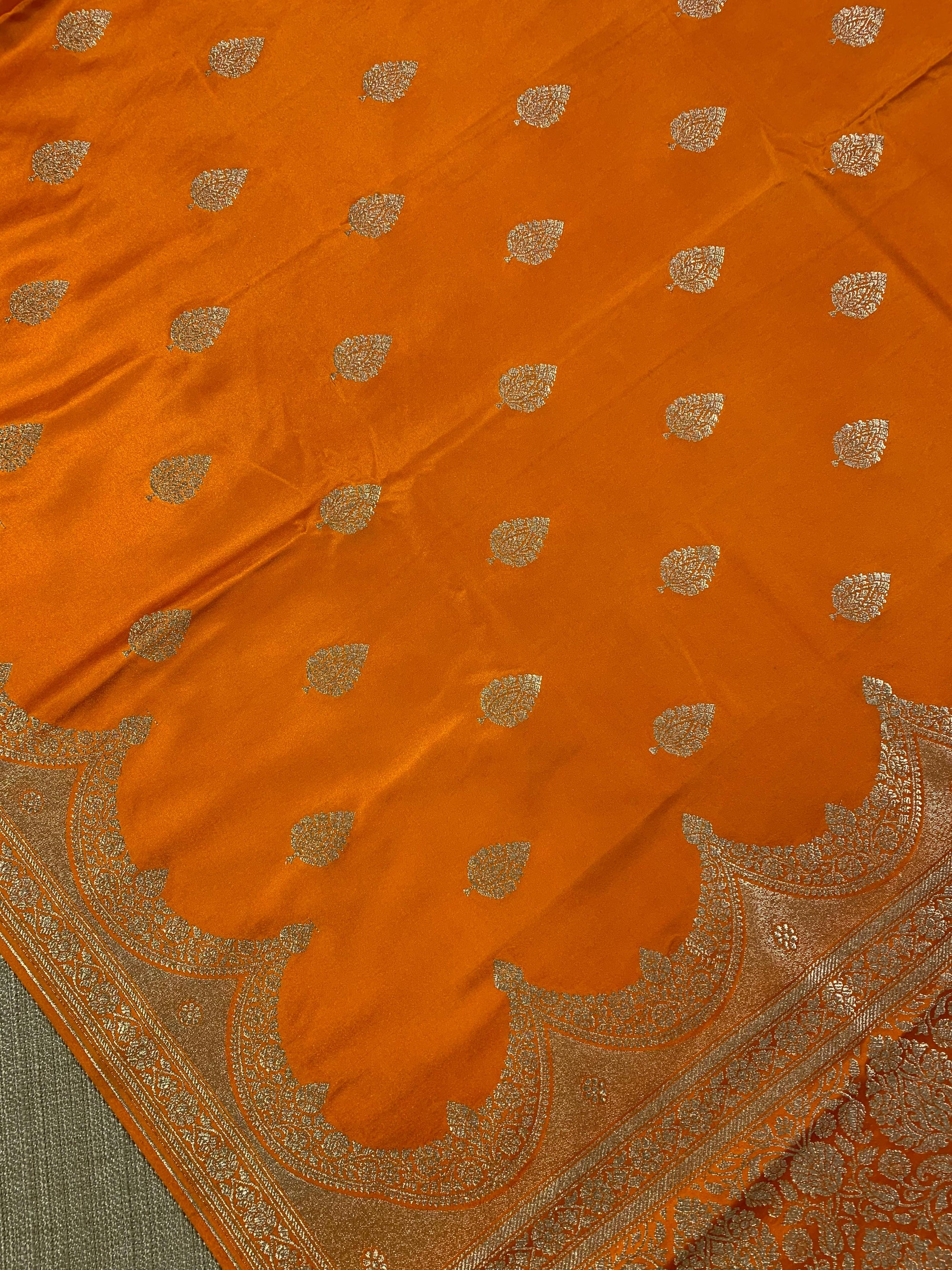 SMSSA217  Fanta Orange  Mashru Silk Saree With Scallop Border