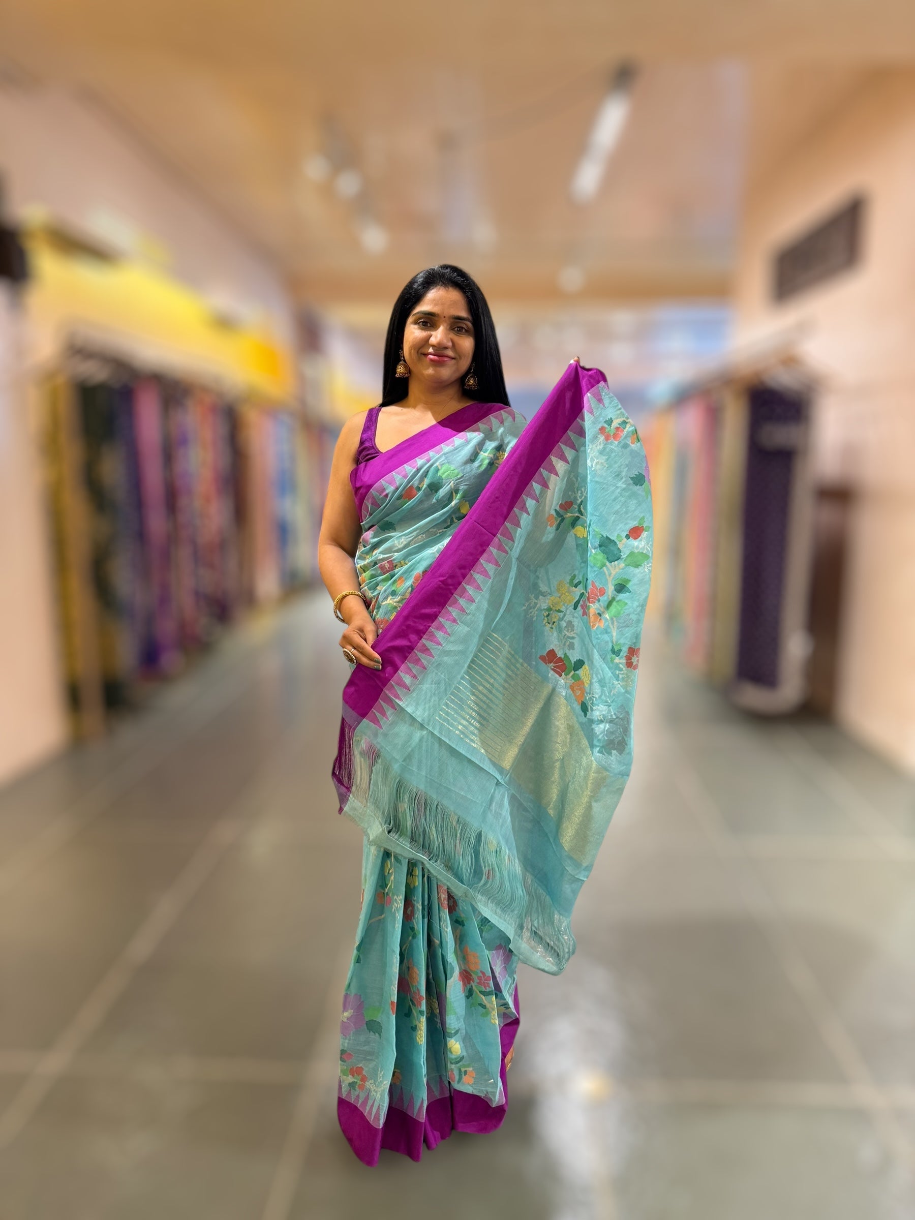 Ponduru Khadi Allover Jamdani Weave Saree With Premium 60/60 Count