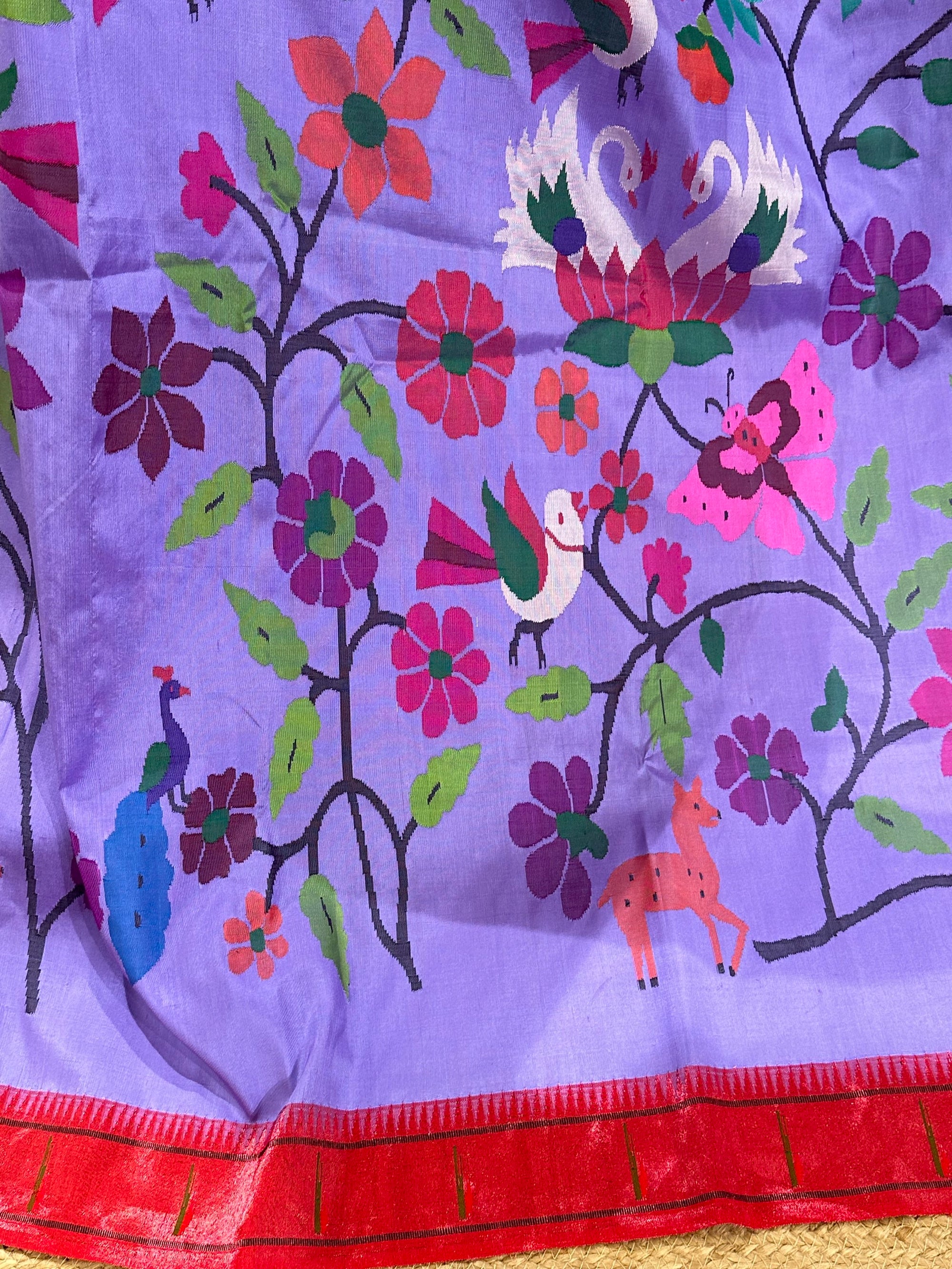 Dark Lilac Pure Handloom Allover Paithani Saree