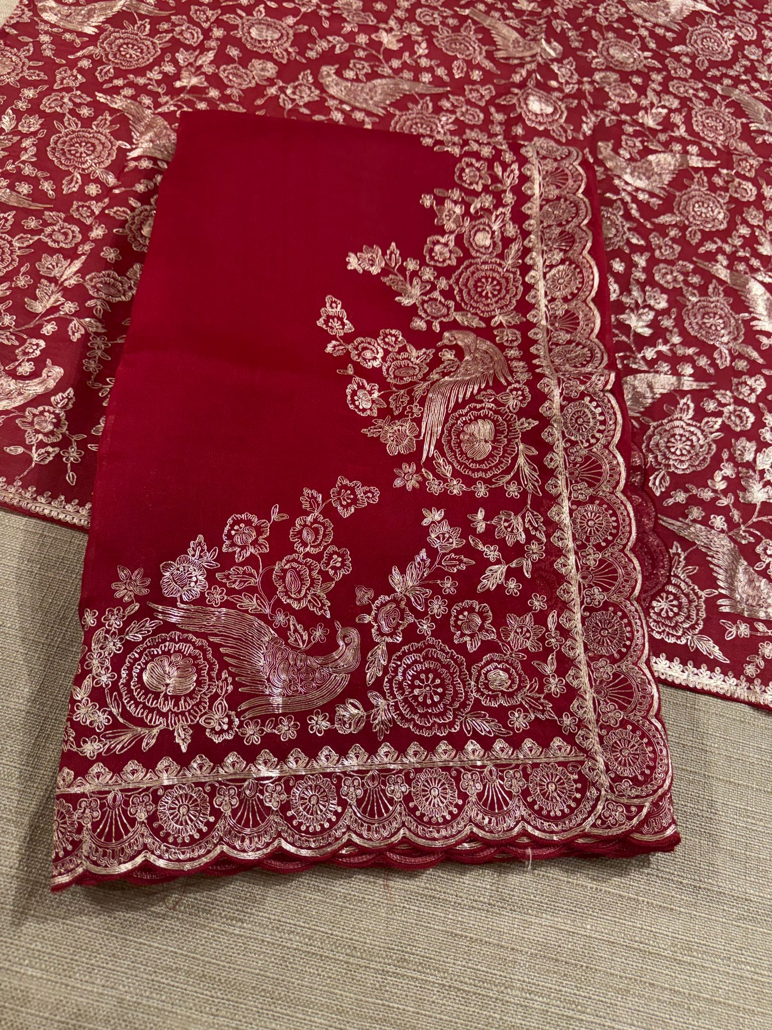Meroonish Red  Pure organza Saree with pita emb