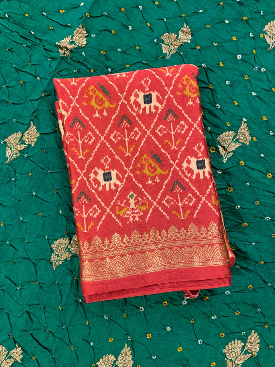 SCBA1105 Pure Handloom Banarasi Chiniya Bandhej Saree with Patola Blouse