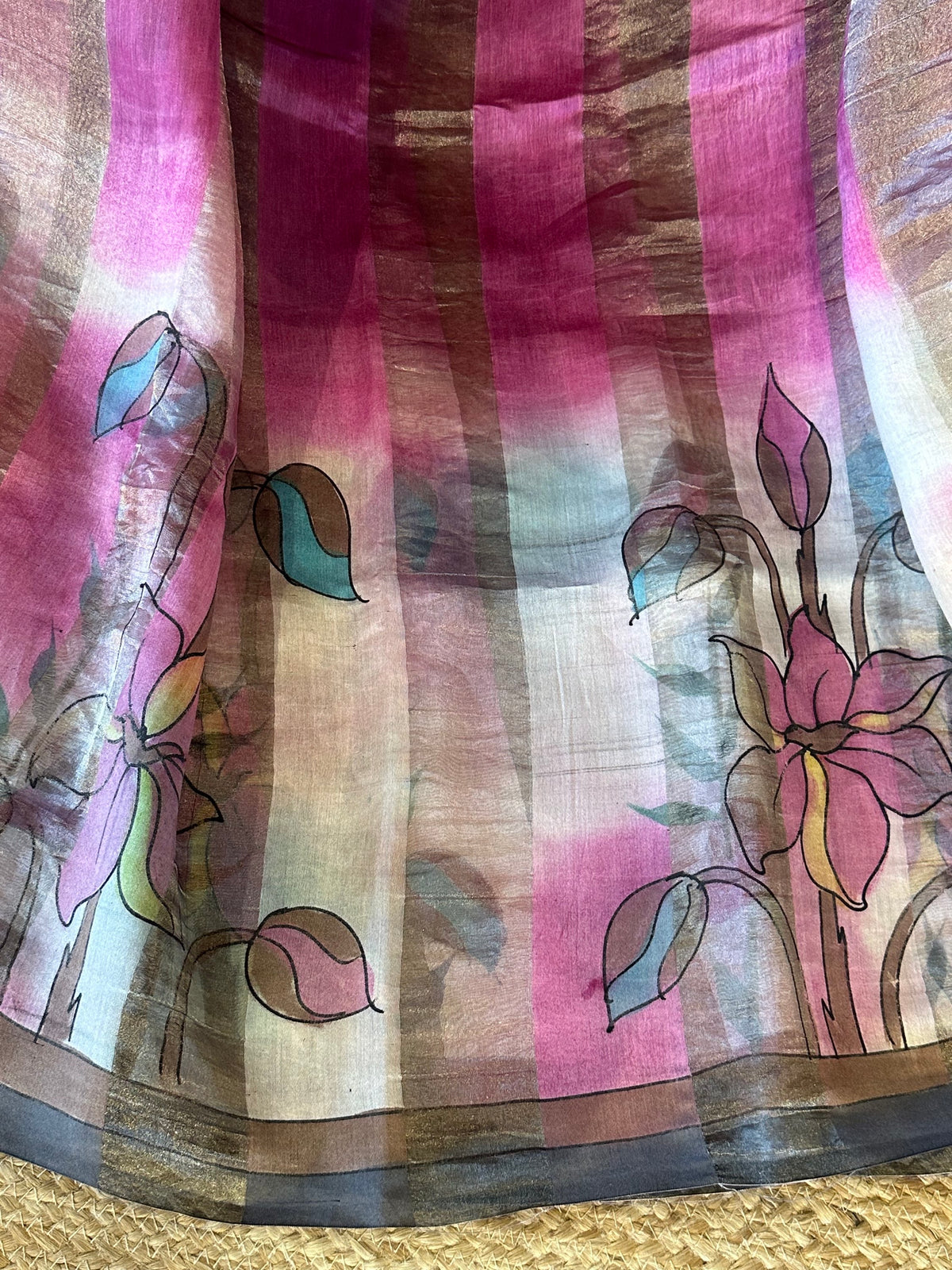 Pure Handloom Banarasi Munga Tissue  Saree with handpainting