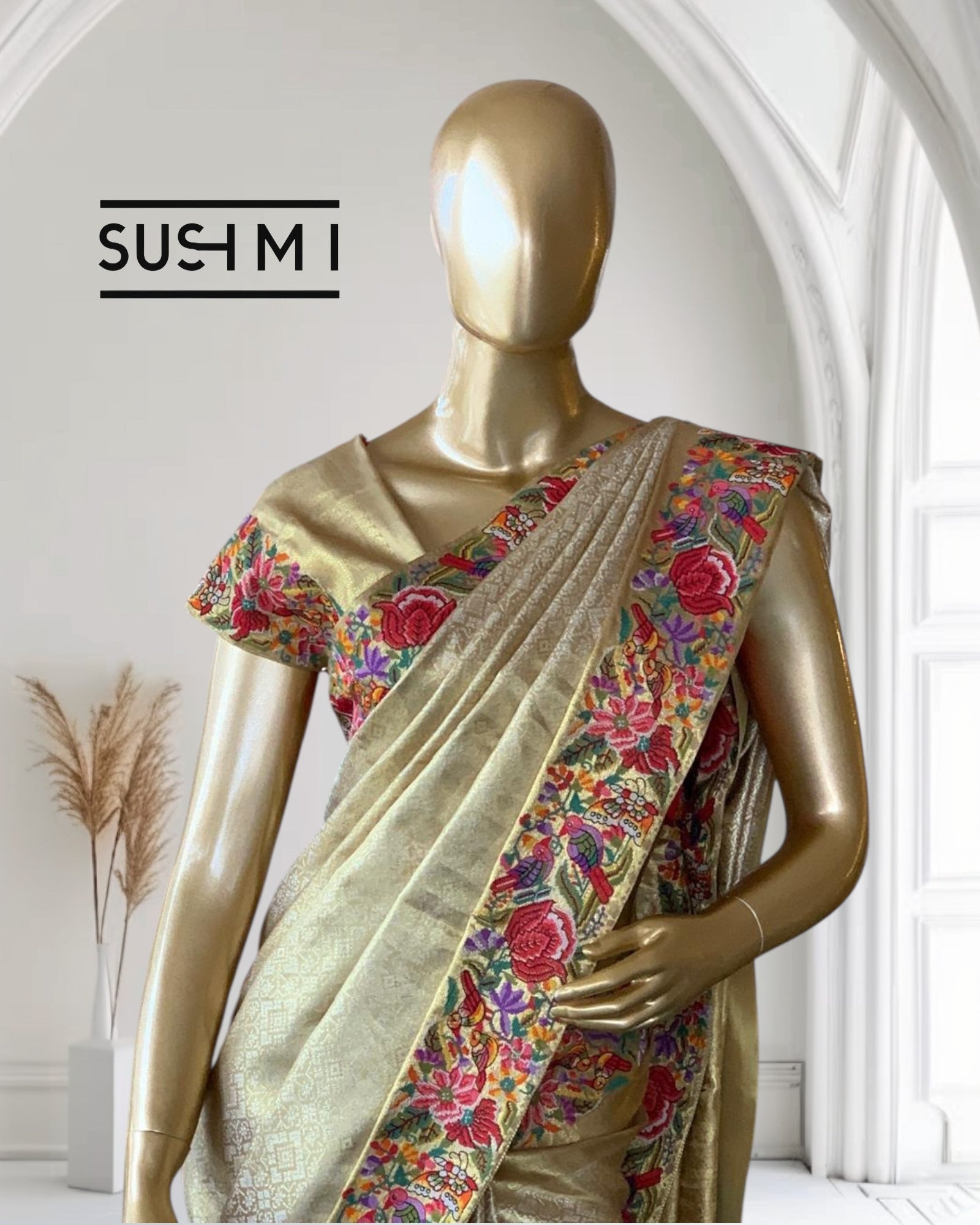 Pure Kanchi Tissue Brocade Saree with Petite Point Embroidery