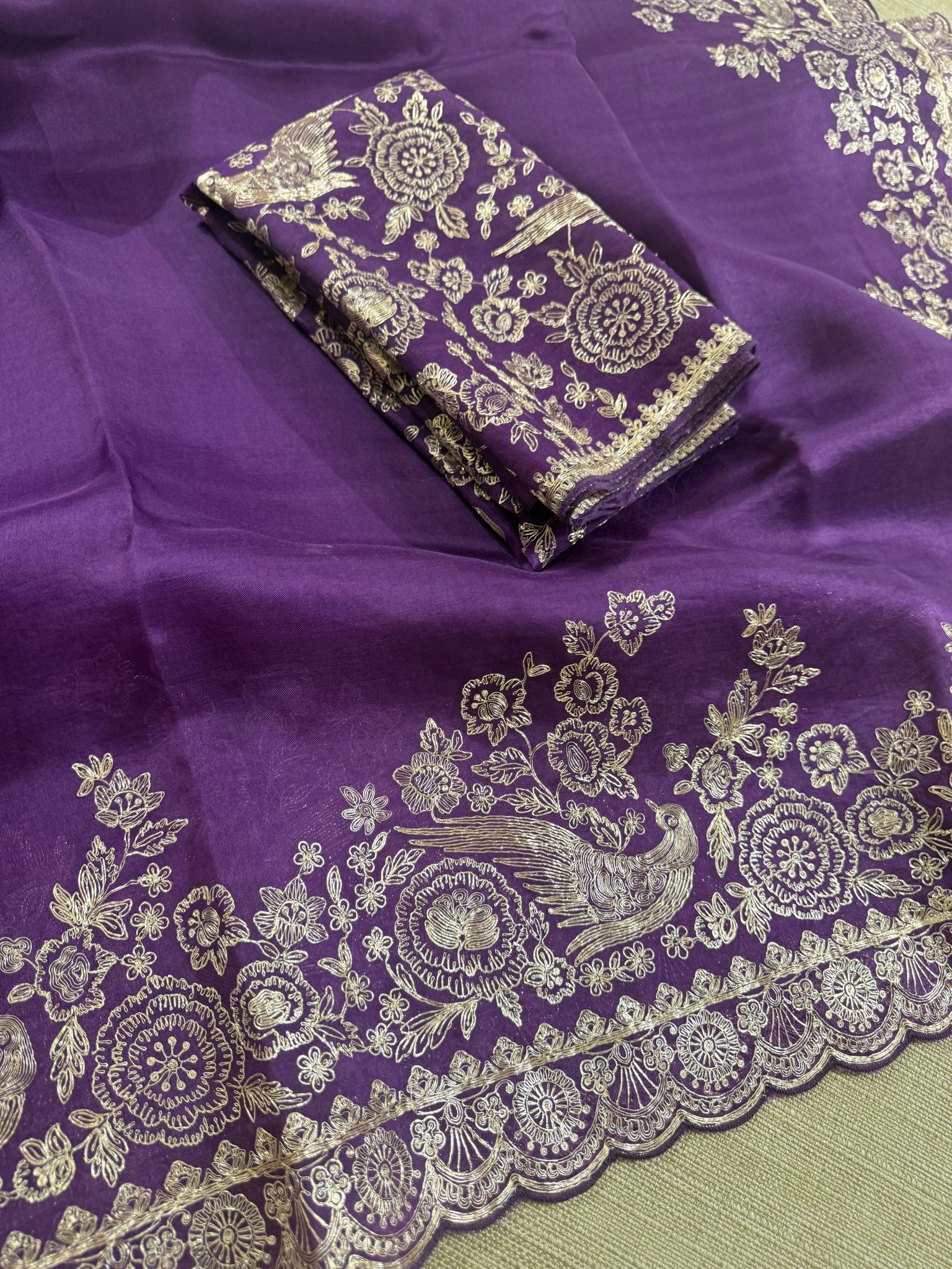 Purple Pure organza Saree with pita emb