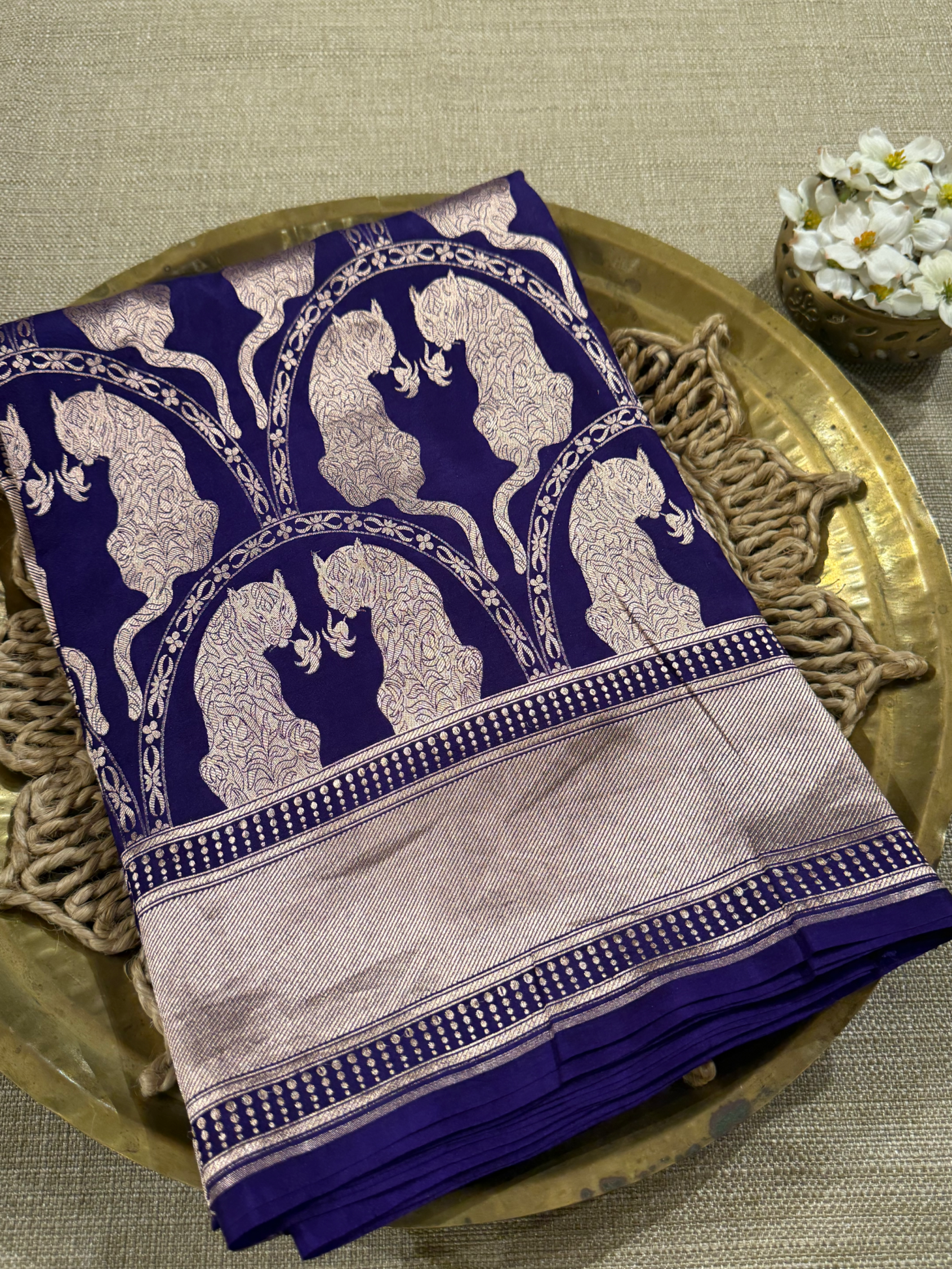 SBBSA702 : Banarasi Katan Soft Drape Brocade  Silk Saree with Lion Motifs