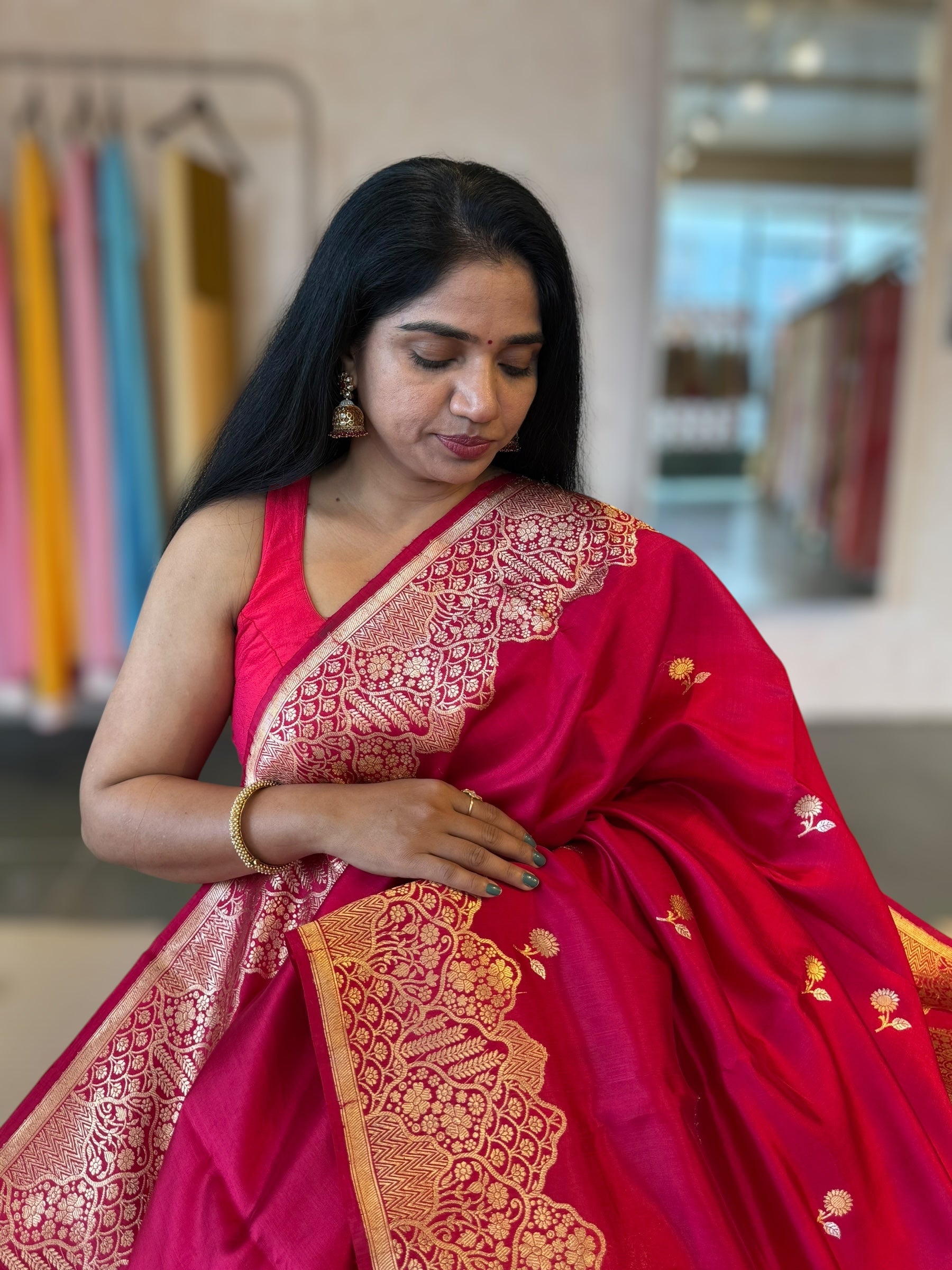 Ruby Pink Banarasi Raw Mango Silk Saree with Open Borders & Kaduwa Weavingc