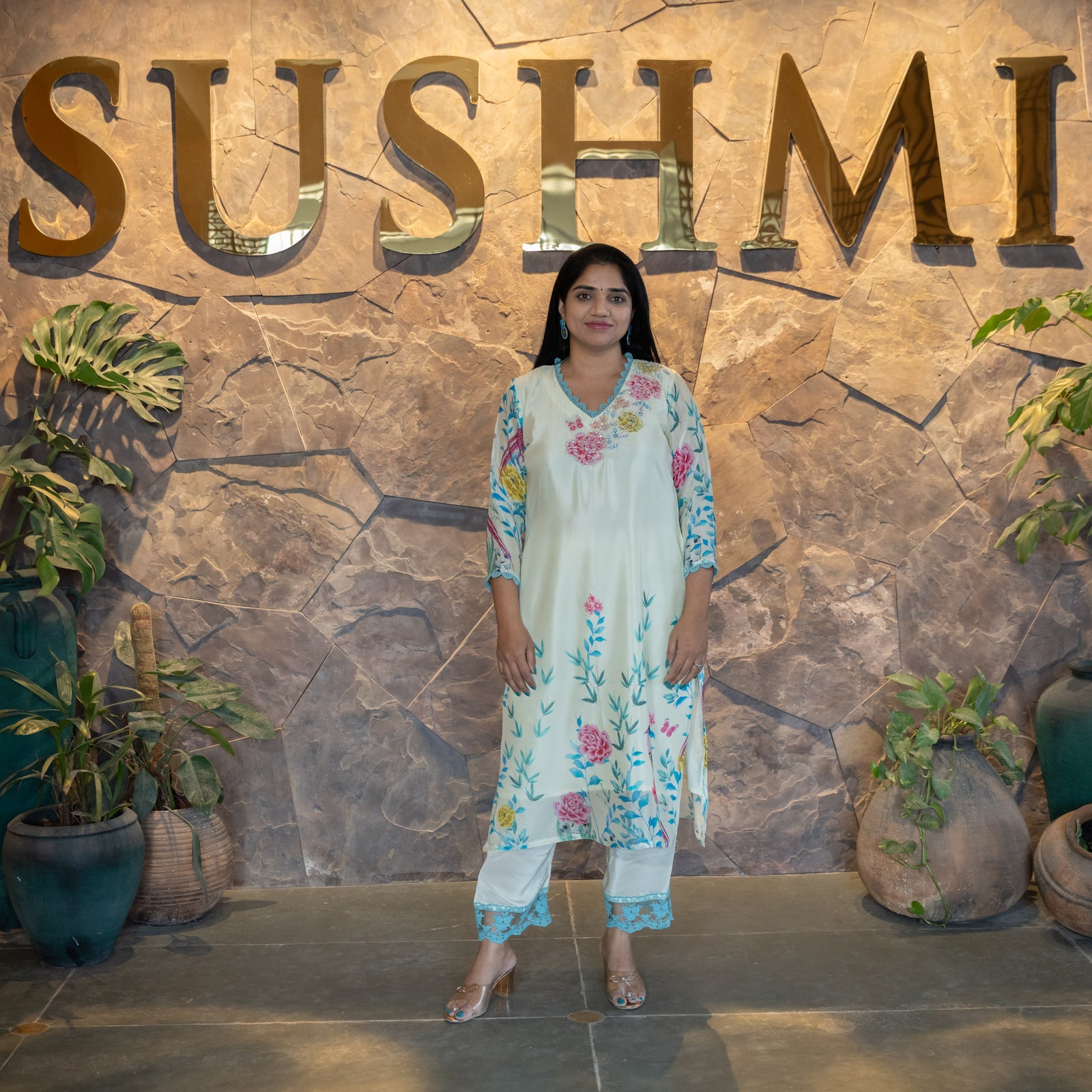 Pure Chinnon printed coordset with handwork