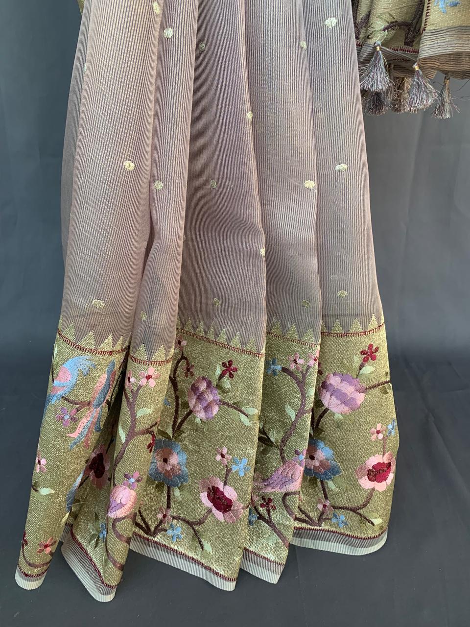KTPA1411 Dusty Mauve Kota Tissue Stripes Saree with Tissue Pythani Skirt Border