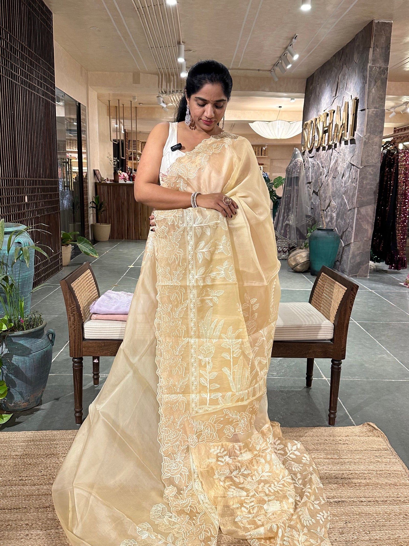 Pastel Yellow Pure Organza heavy  cutwork embroidered border saree