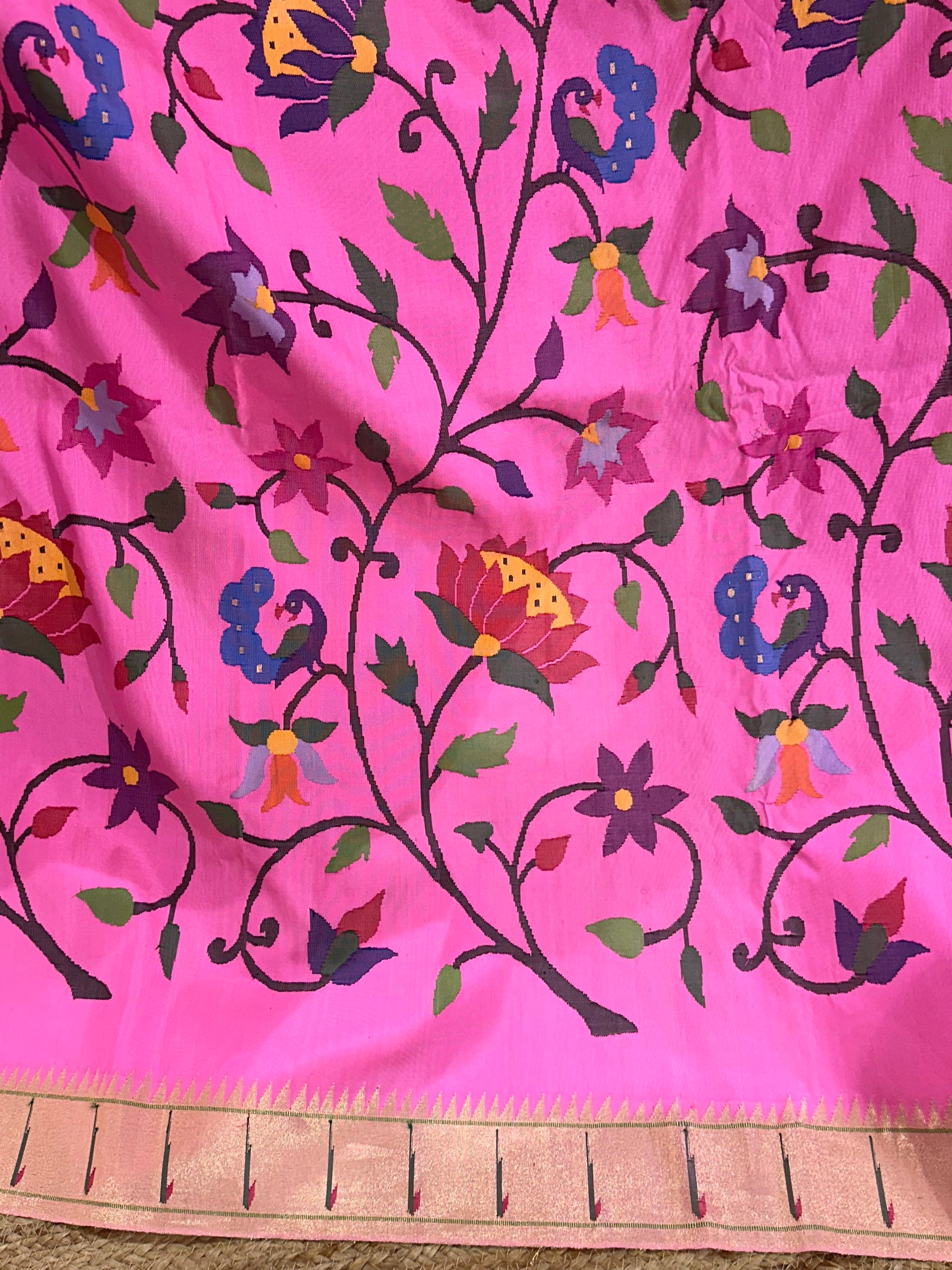 Lotus Pink Allover Pure Handloom Paithani Saree