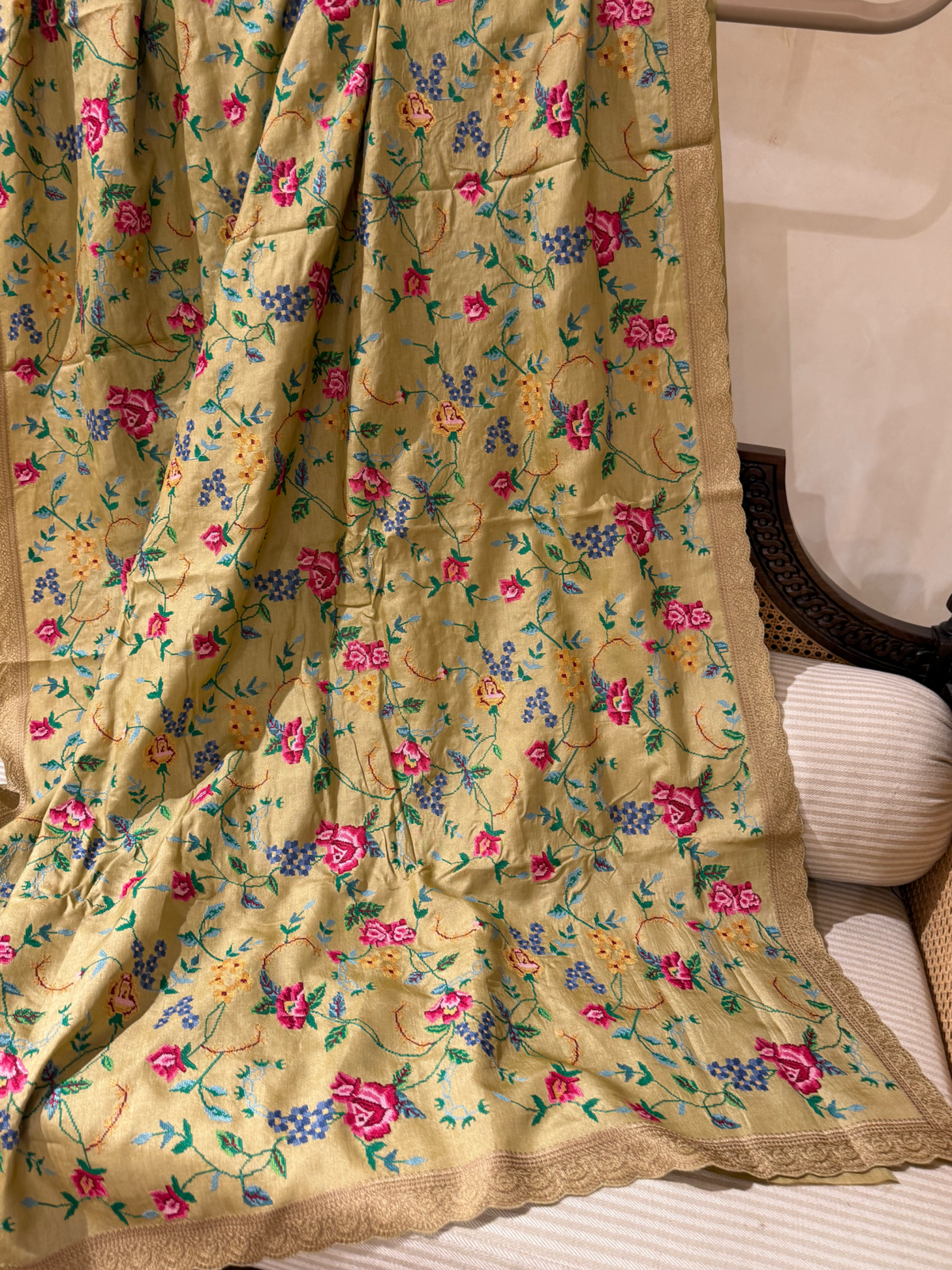 STPPA204 : Khakhi Pure Tussar Saree With Allover Petite Point Embroidery