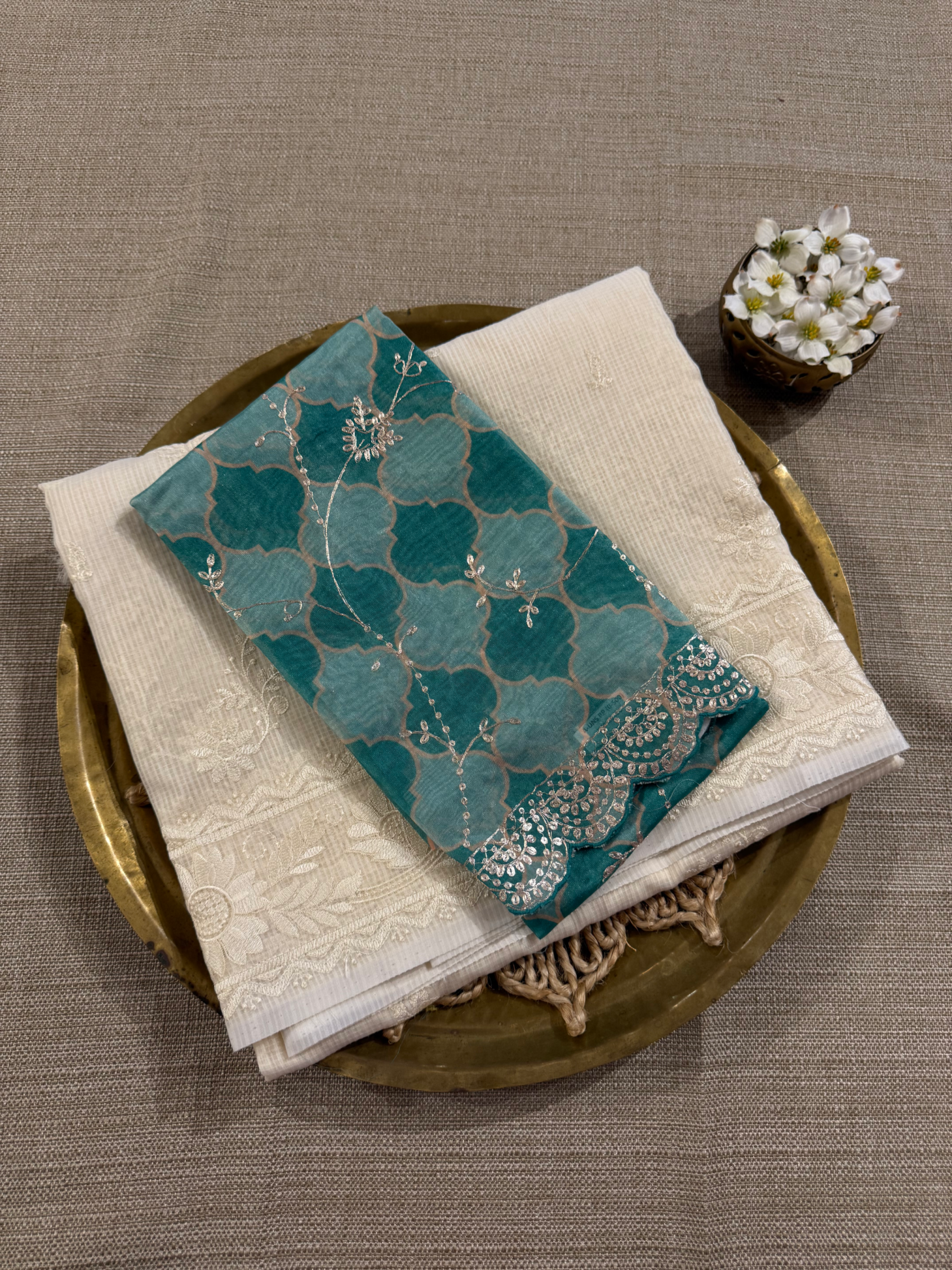 KCCA1917 : Kota Cotton Chikankari Embroidered Saree paired with Fusion Blouses