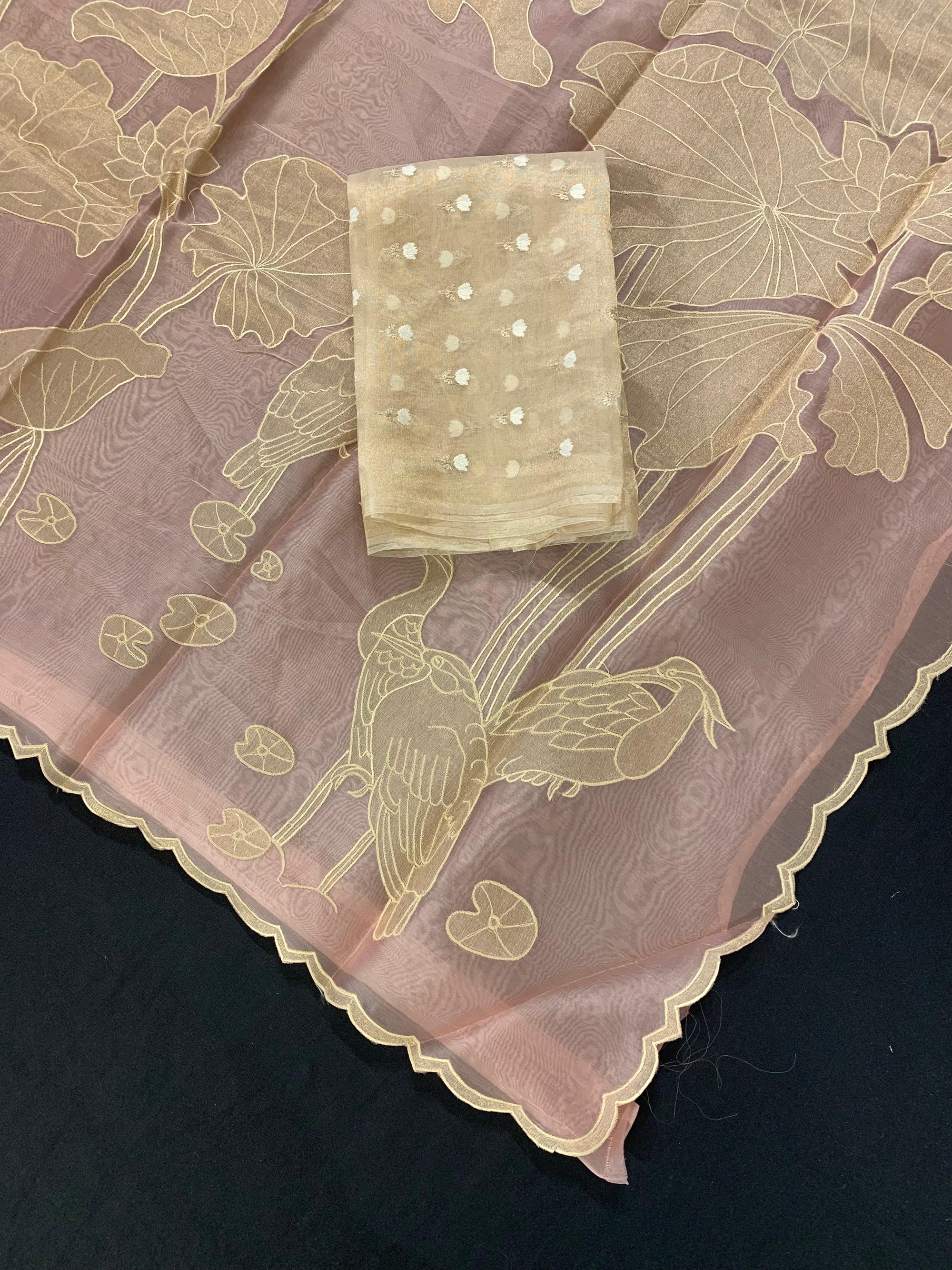 Blush Pink Pure Organza Designer Saree with Allover Tissue Applique Embroidery