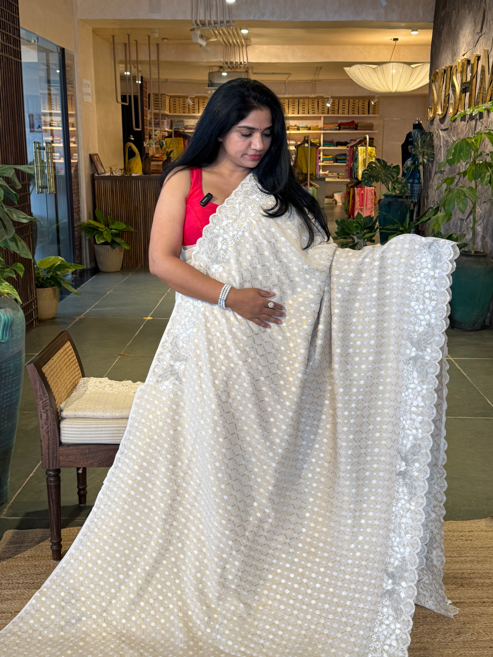 Pure Handloom Munga Banarasi Tussar  with allover weaving & emb Borders