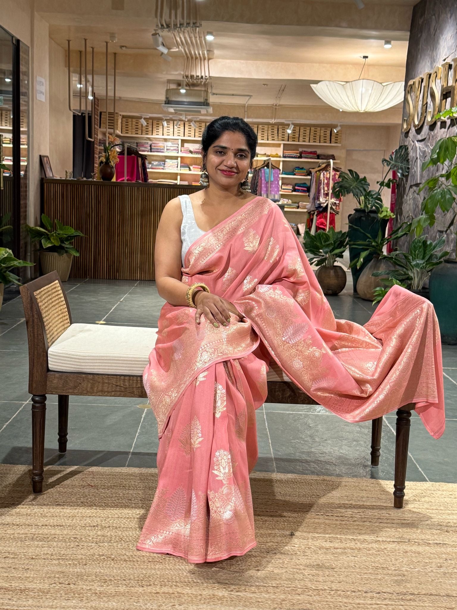 Pure Handloom Banarasi Tussar gorgette Saree
