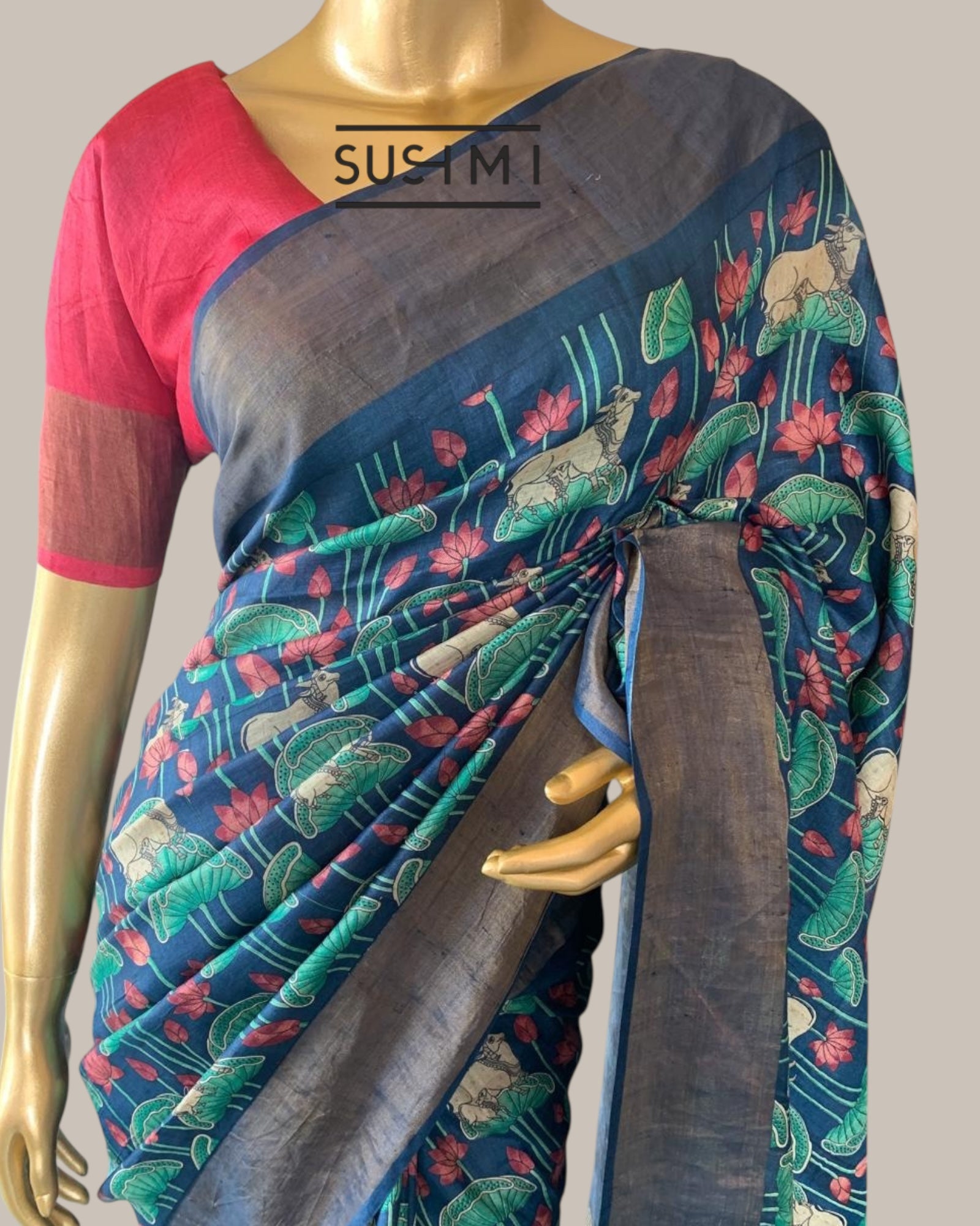Pure Tussar Saree with pichwai  Print