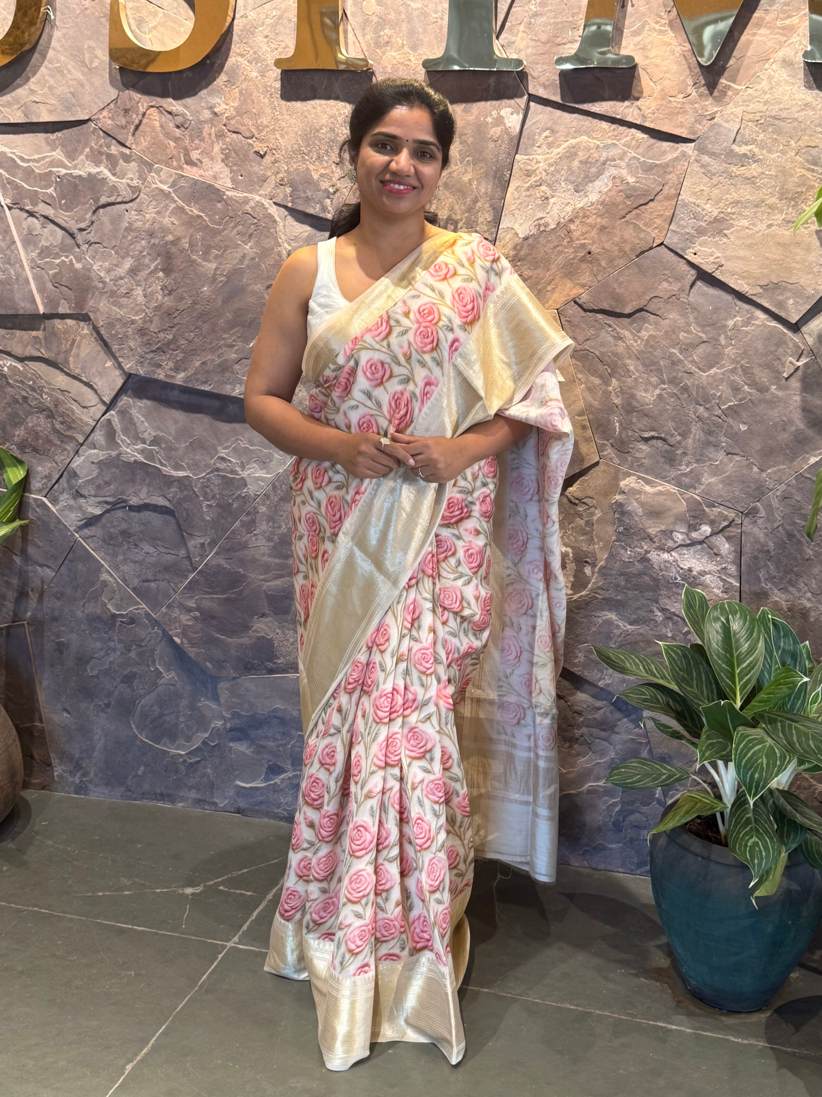 Banarasi Chiniya Silk Sarees with beautiful embroidery style 3D floral Print