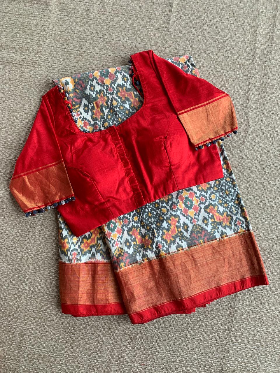 Pure Handloom Ikkath Patola Saree With Ready To Wear Blouse