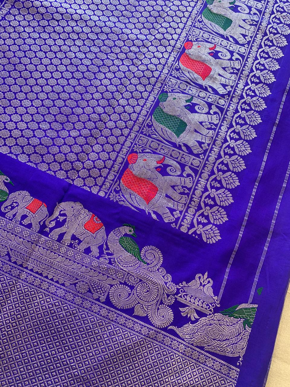 Royal Blue Pure Handloom Gadwal Saree Turning Borders