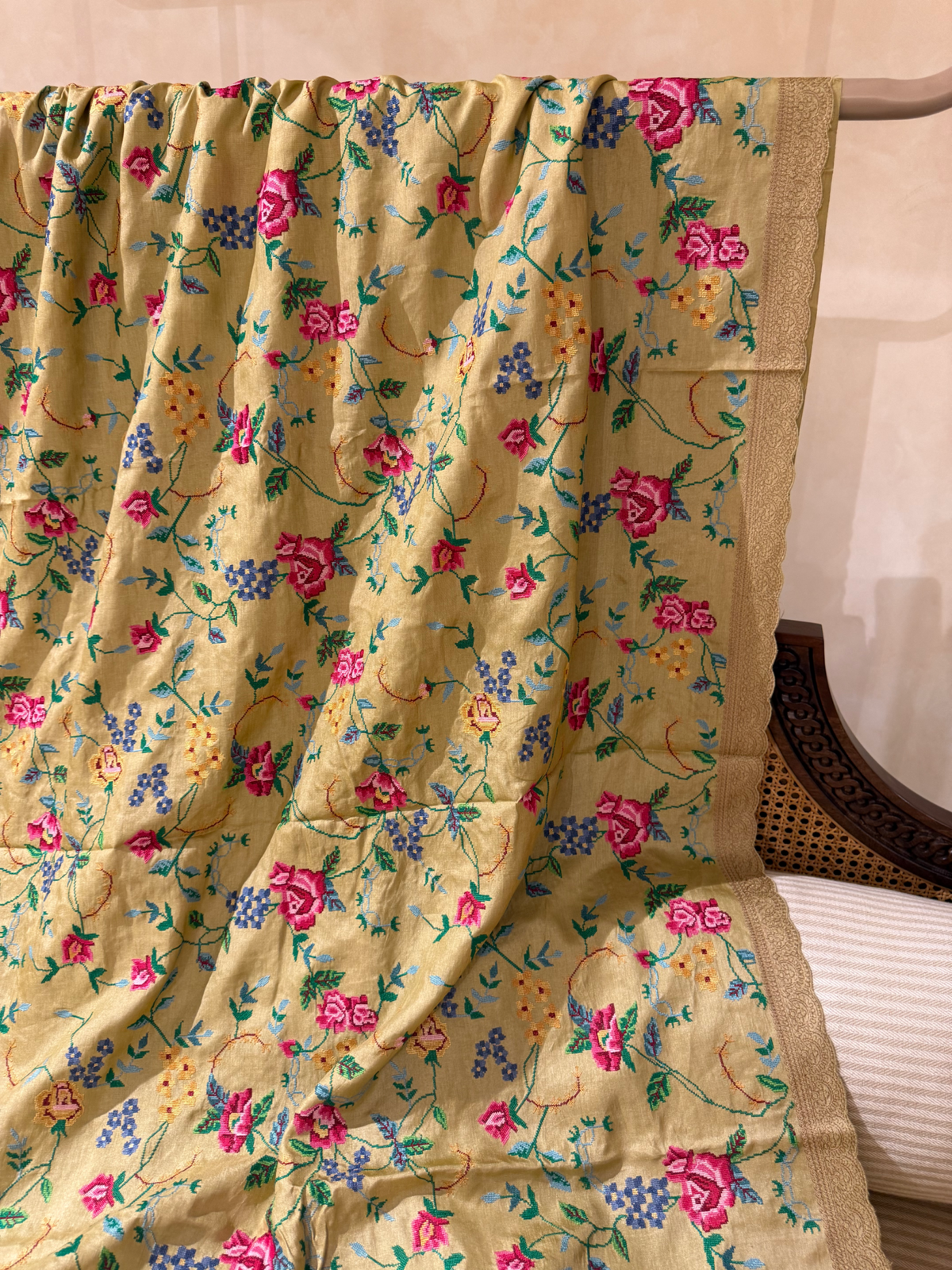 STPPA204 : Khakhi Pure Tussar Saree With Allover Petite Point Embroidery