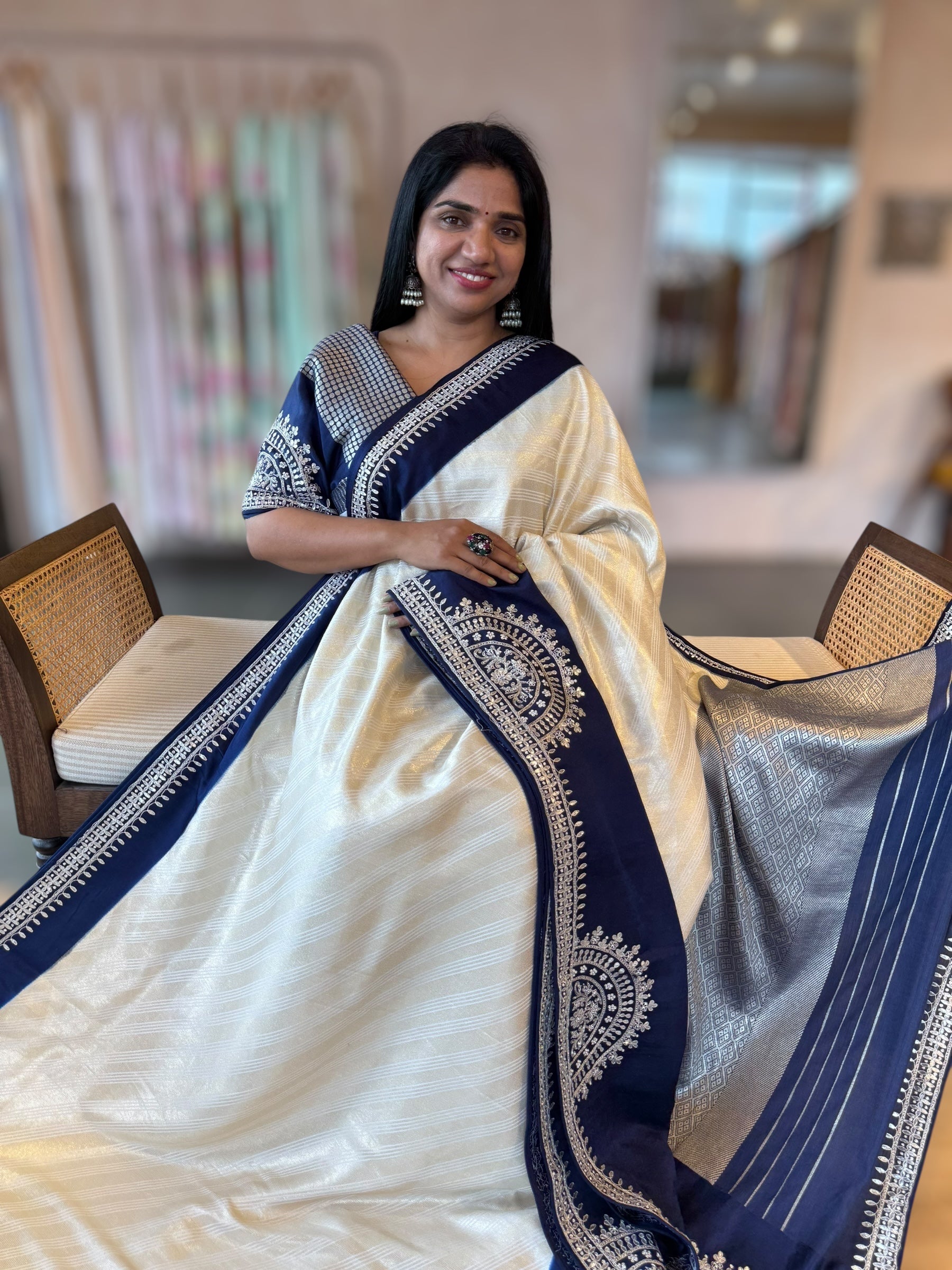 Pure Handloom Tussar Gorgette with Gotapatti handwork
