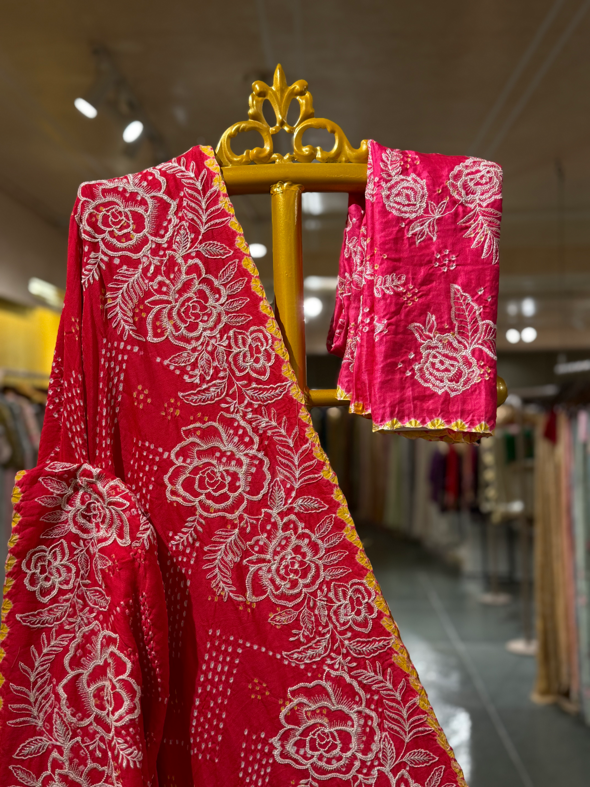 Orange and pink combo half and half style Gajji Silk  Rai Bandhej Saree