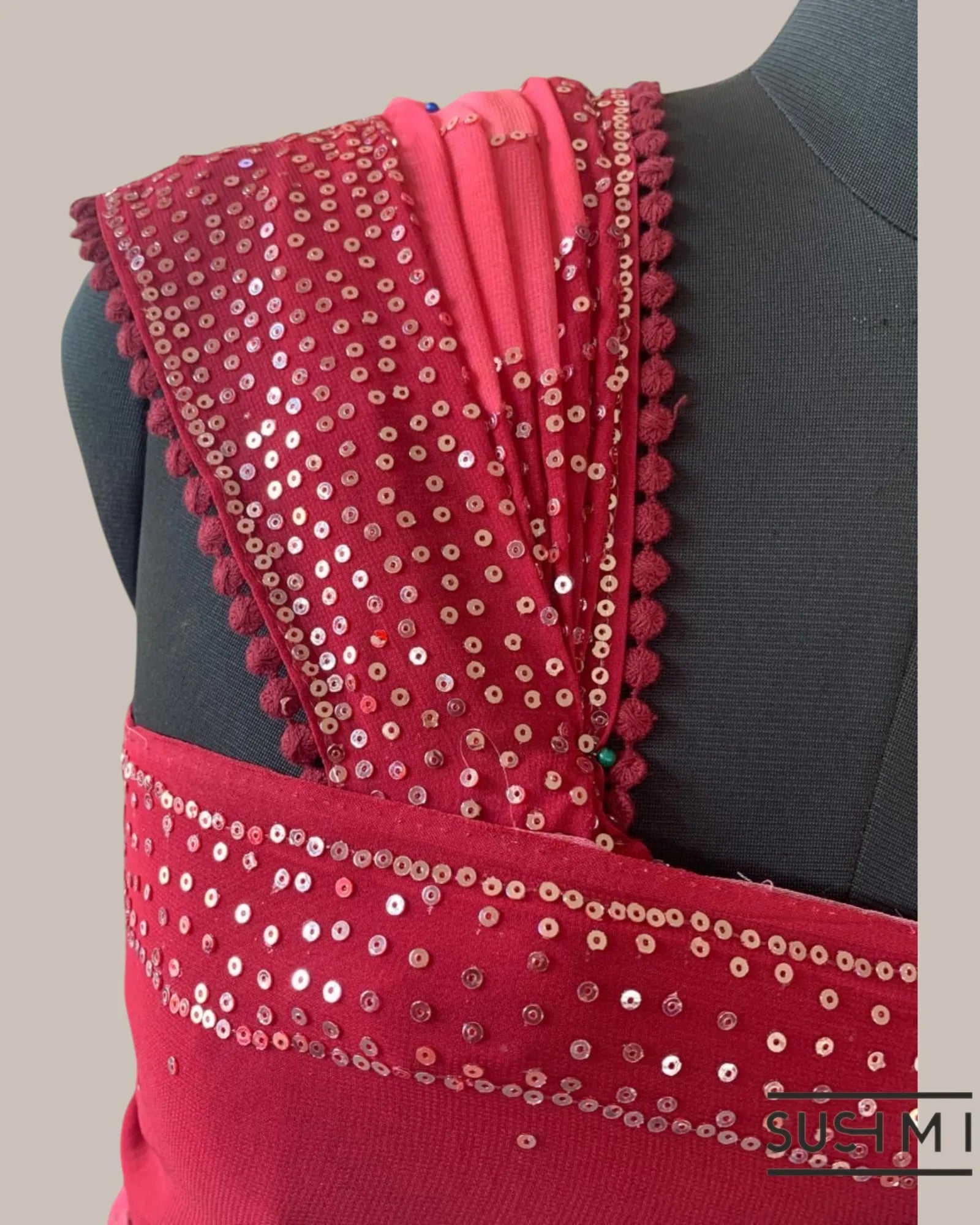 Pure Gorgette Saree With Shaded Sequnce Border