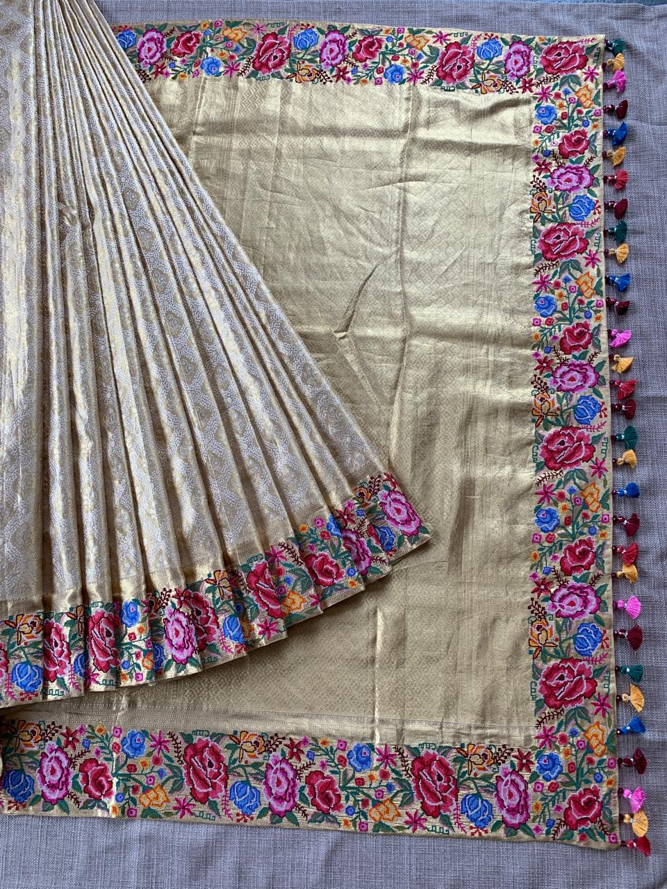 Pure Kanchi Tissue Brocade Saree with Petite Point Embroidery