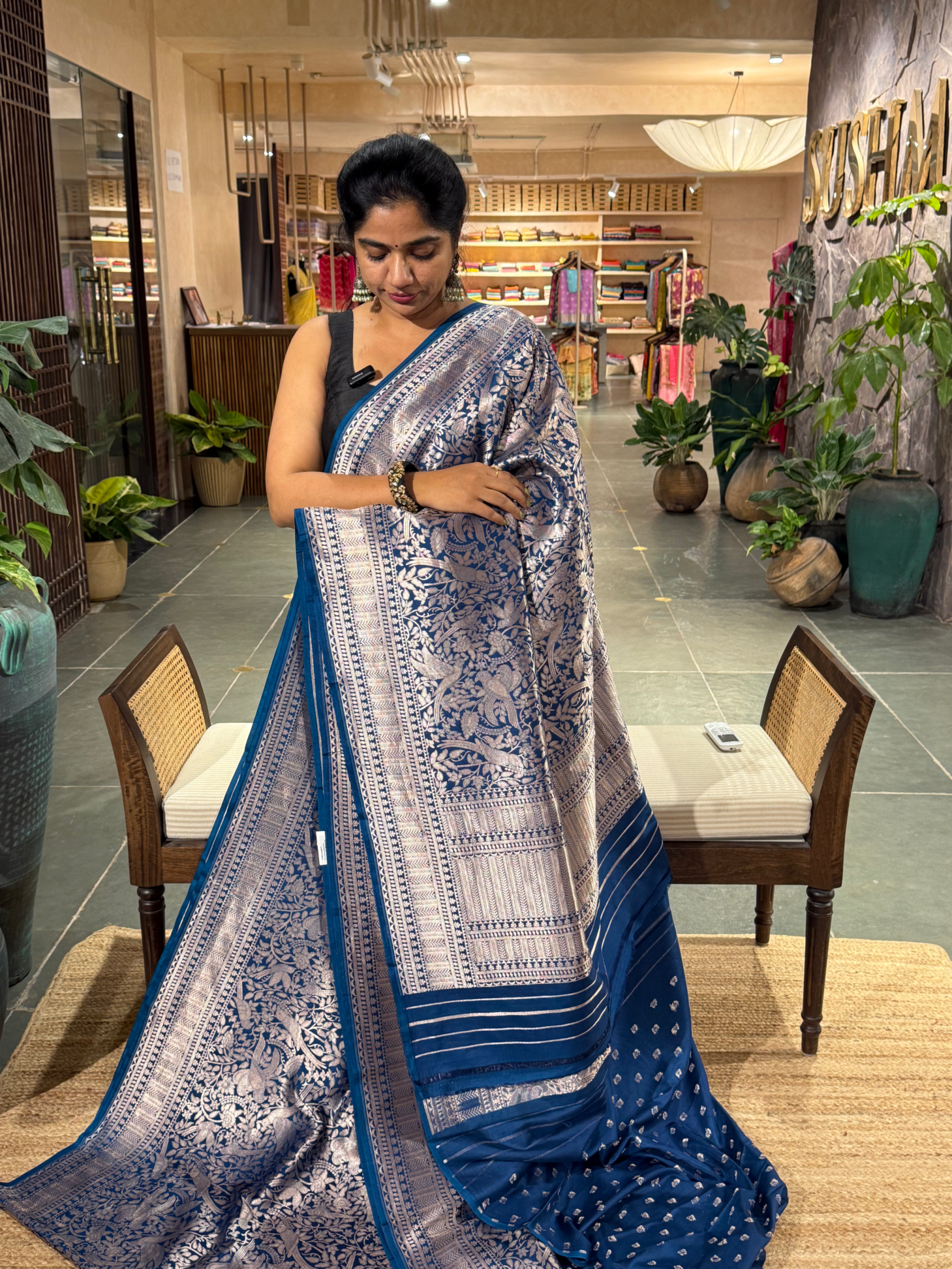 BBSA1418 : Peacock Blue Banarasi Brocade Ektara Silk Saree