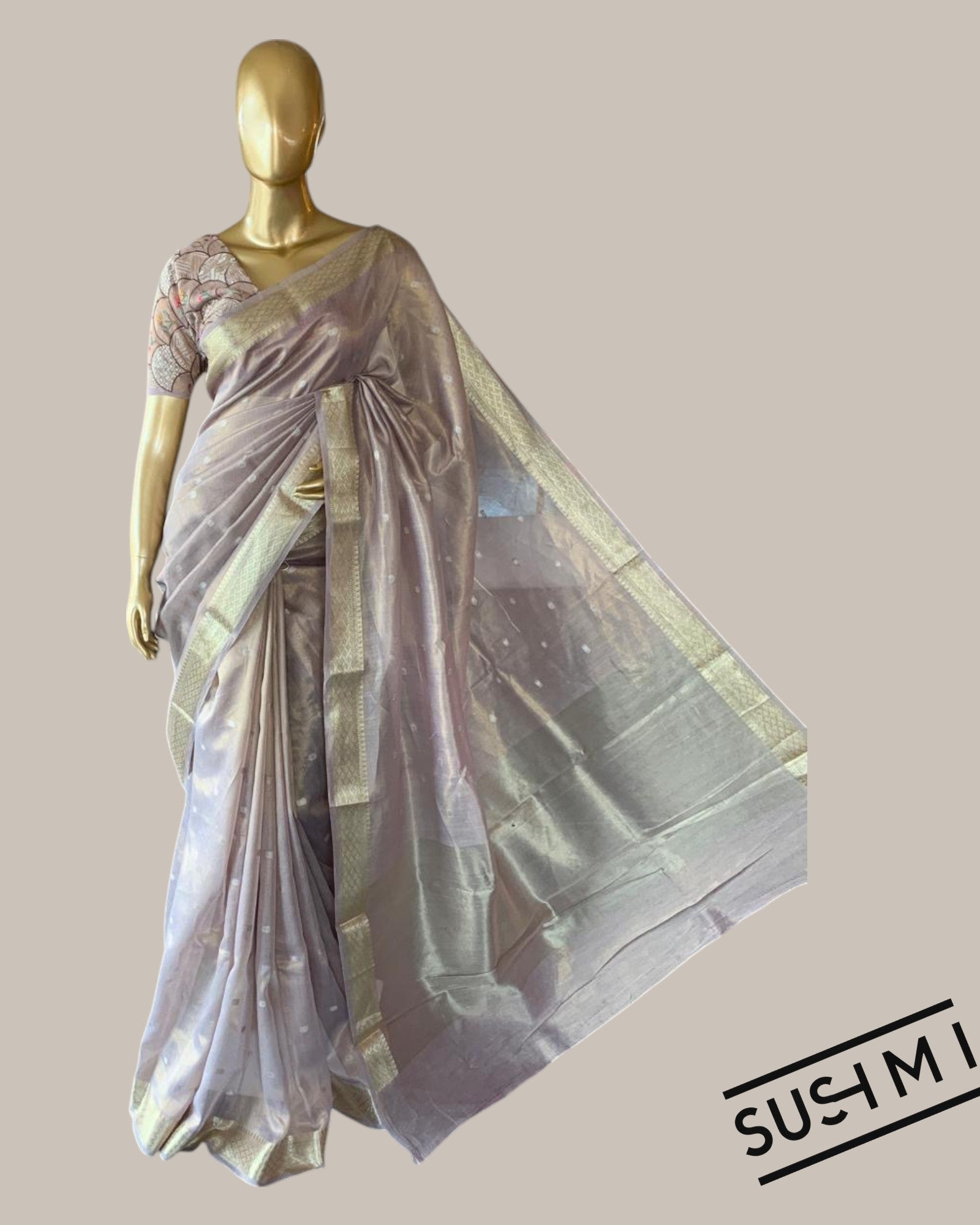 Banarasi cotton tissue with embroidered blouse