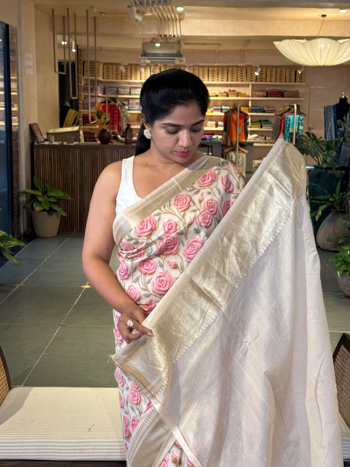 Banarasi Chiniya Silk Sarees with beautiful embroidery style 3D floral Print