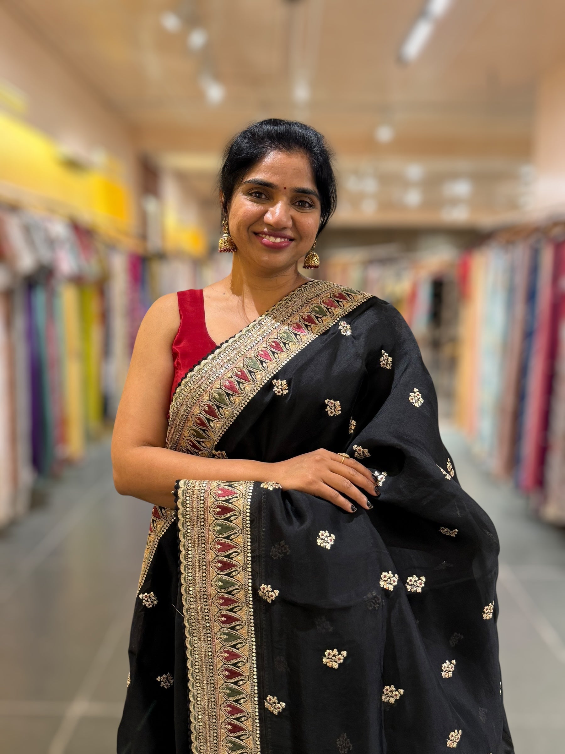 Luxe Black Organza Saree with Sabyasachi-Inspired Border & Blouse