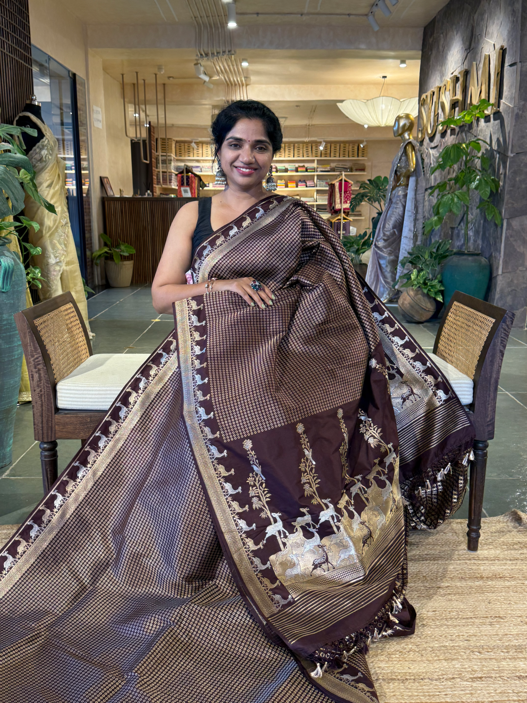 Coffee Brown Pure Banarasi Designer  Ektara Silk Saree