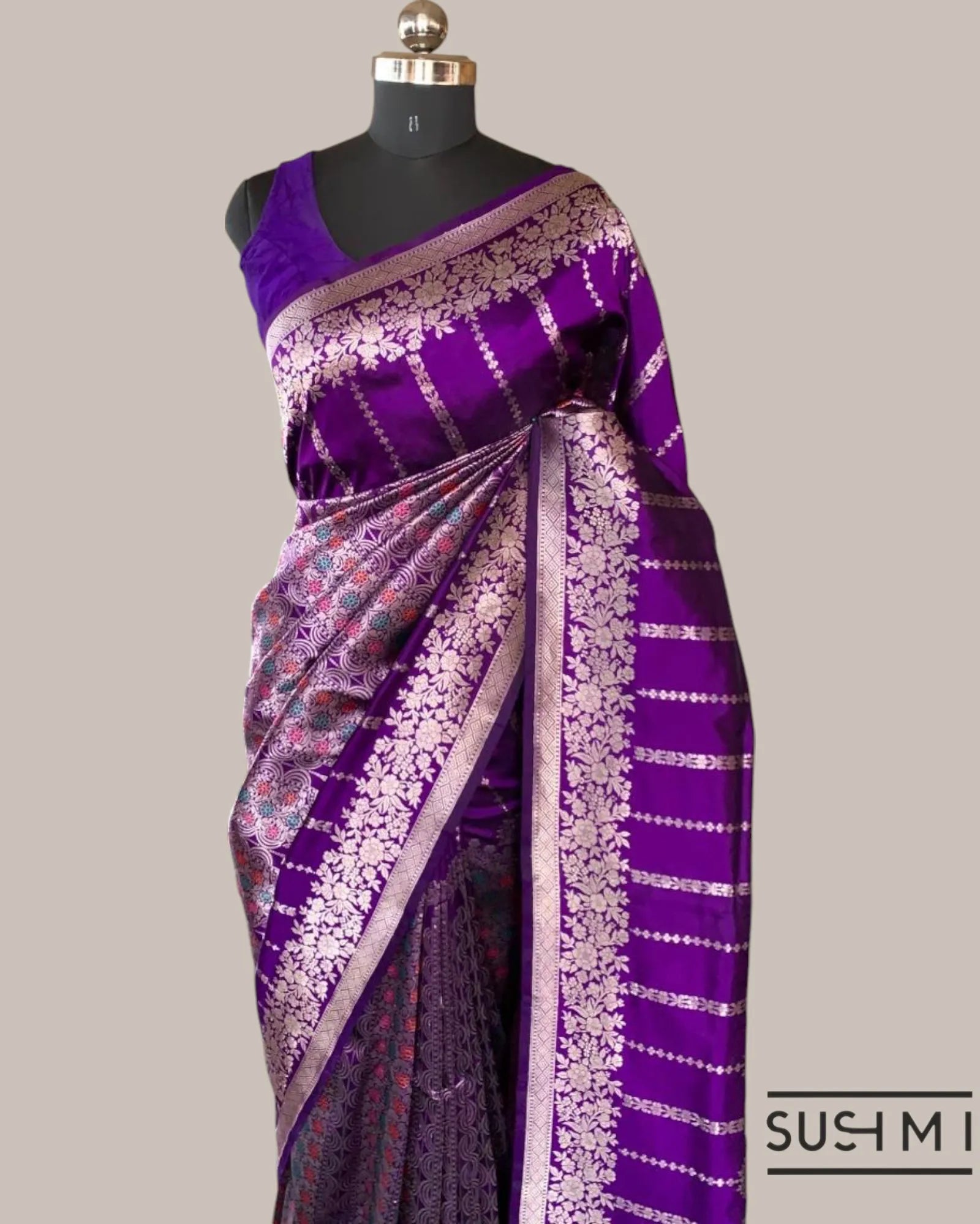 Brinjal Deisgner Banarasi Katan Silk Saree