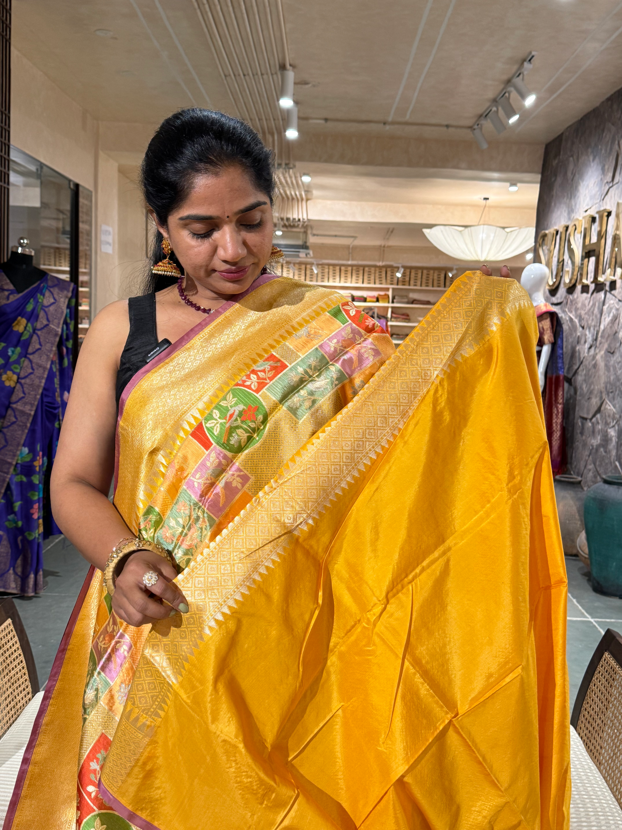 Mustard Designer Rangkaat Banarasi Katan Silk Saree