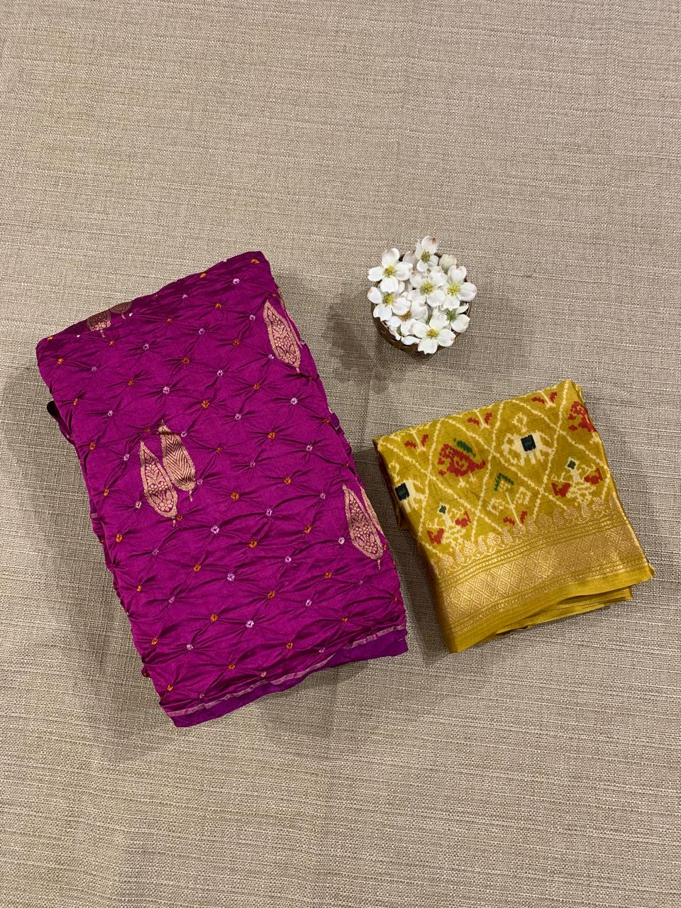 SCBA1101 : Pure Handloom Banarasi Chiniya Bandhej Saree with Patola Blouse