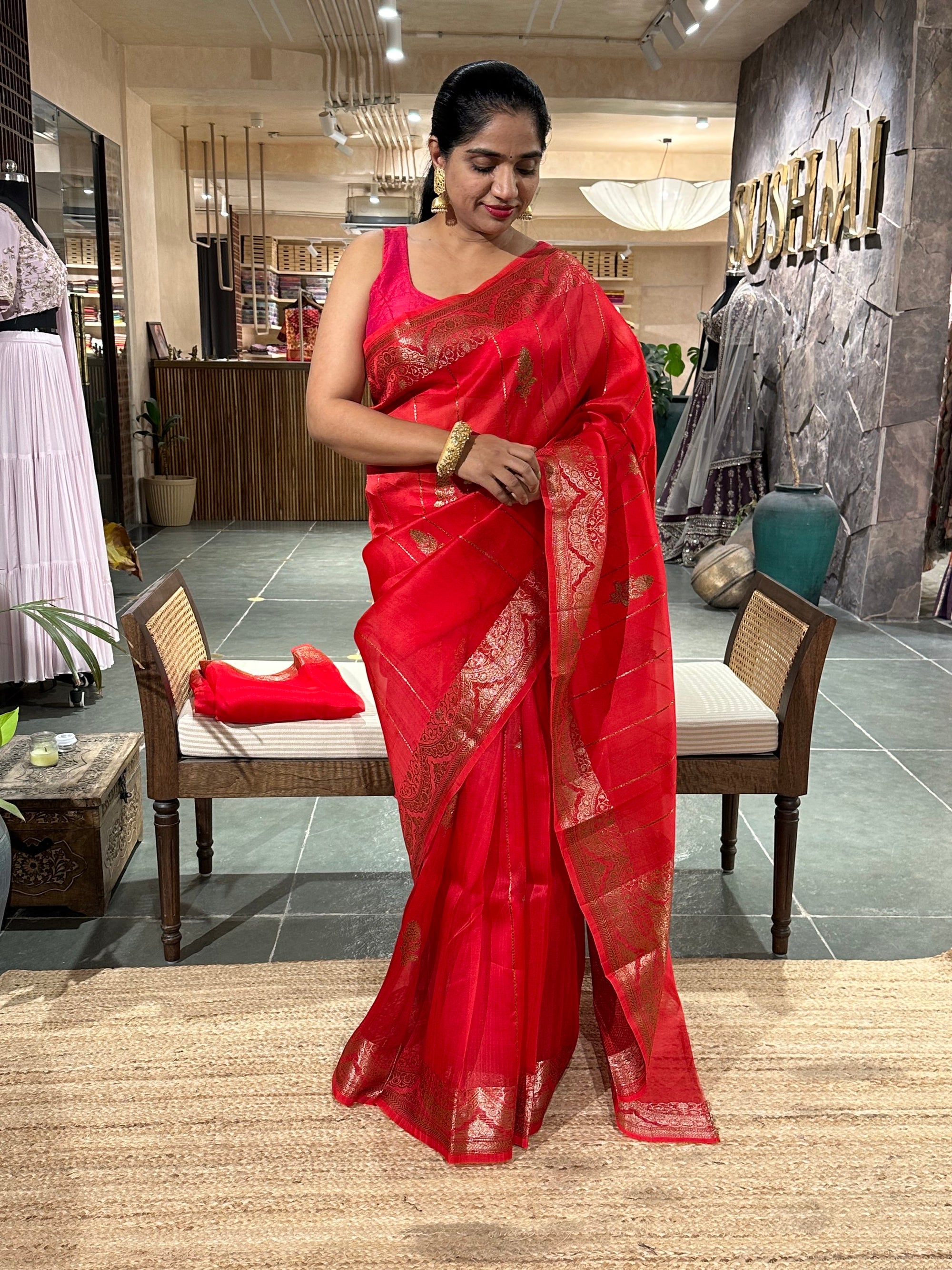 Half white crush Saree with allover applique work in leaf creeper pattern  and h