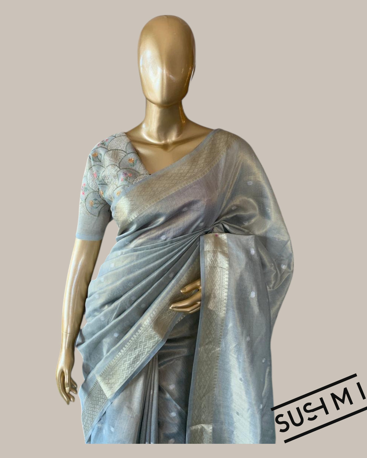 Banarasi cotton tissue with embroidered blouse